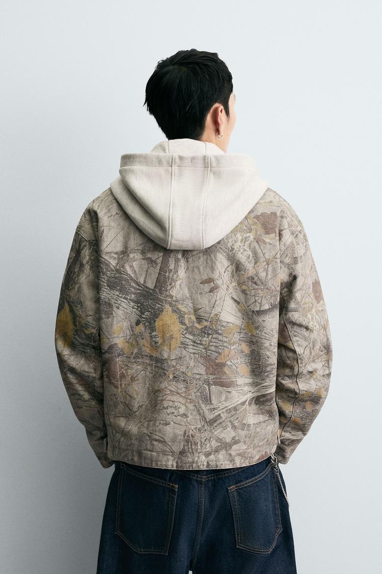 Zara Washed Jacket Abstract Print — Forest