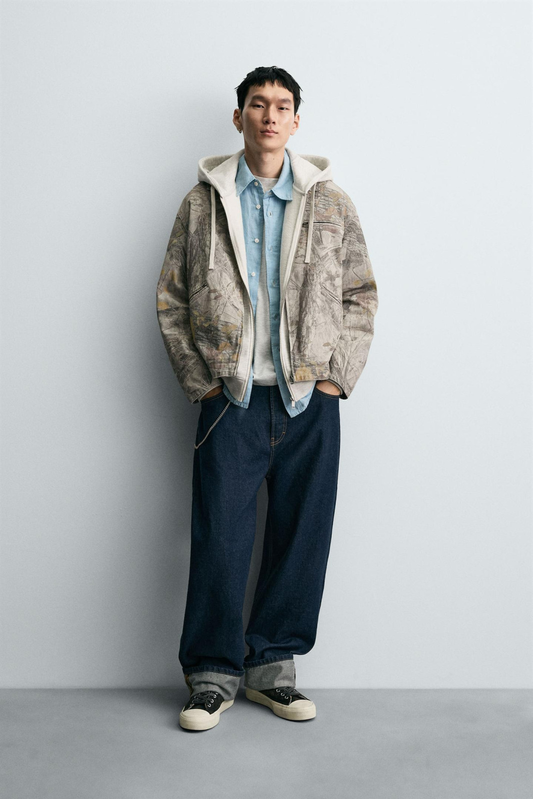 Zara Washed Jacket Abstract Print — Forest