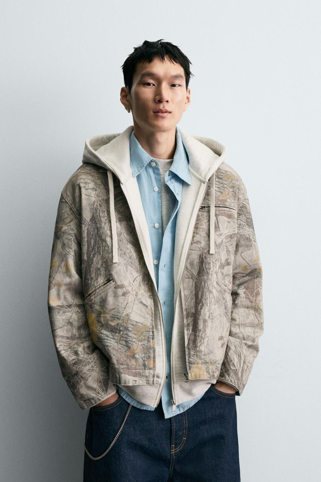 Zara Washed Jacket Abstract Print — Forest