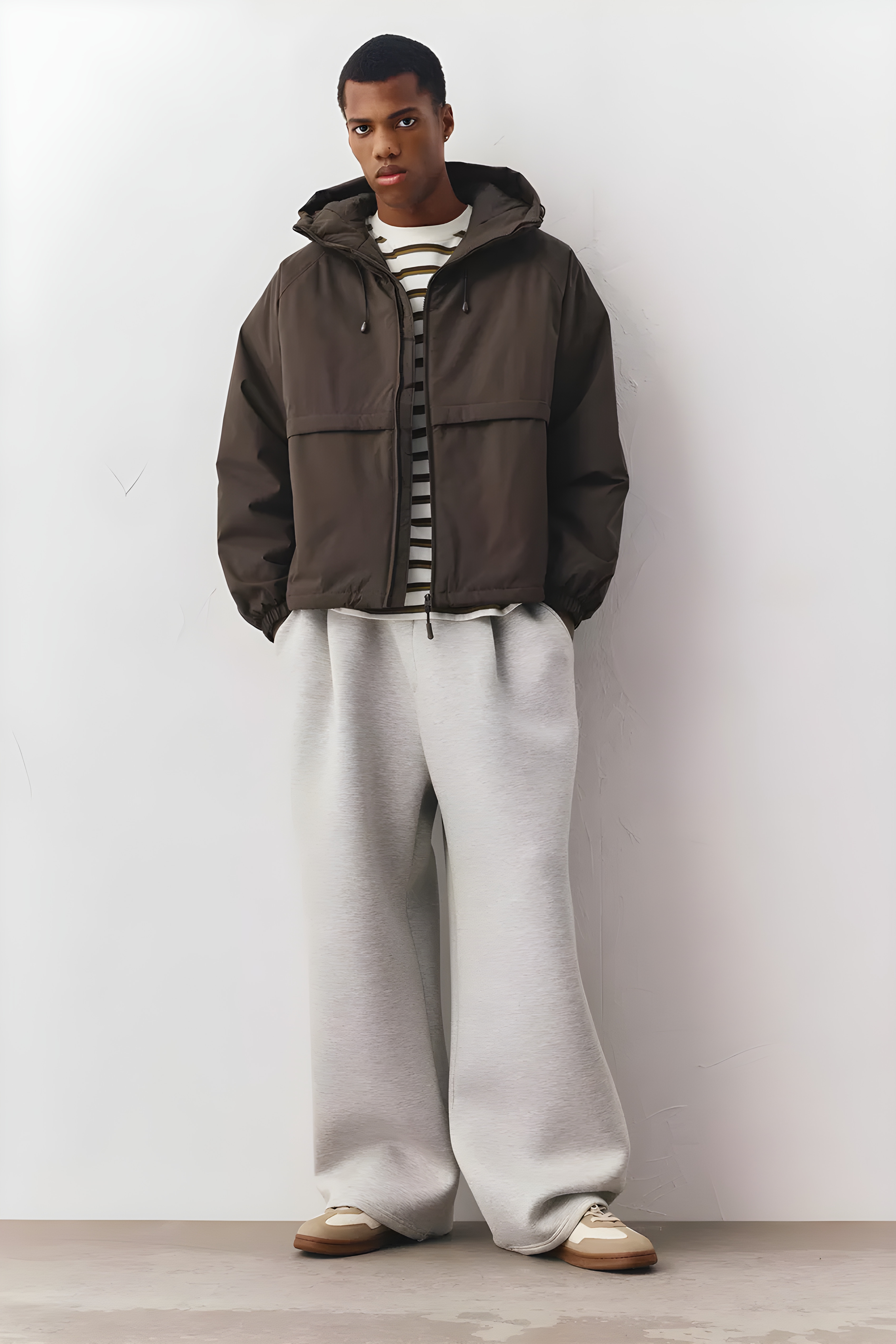 Pull&Bear High Neck Puffer Jacket — Brown