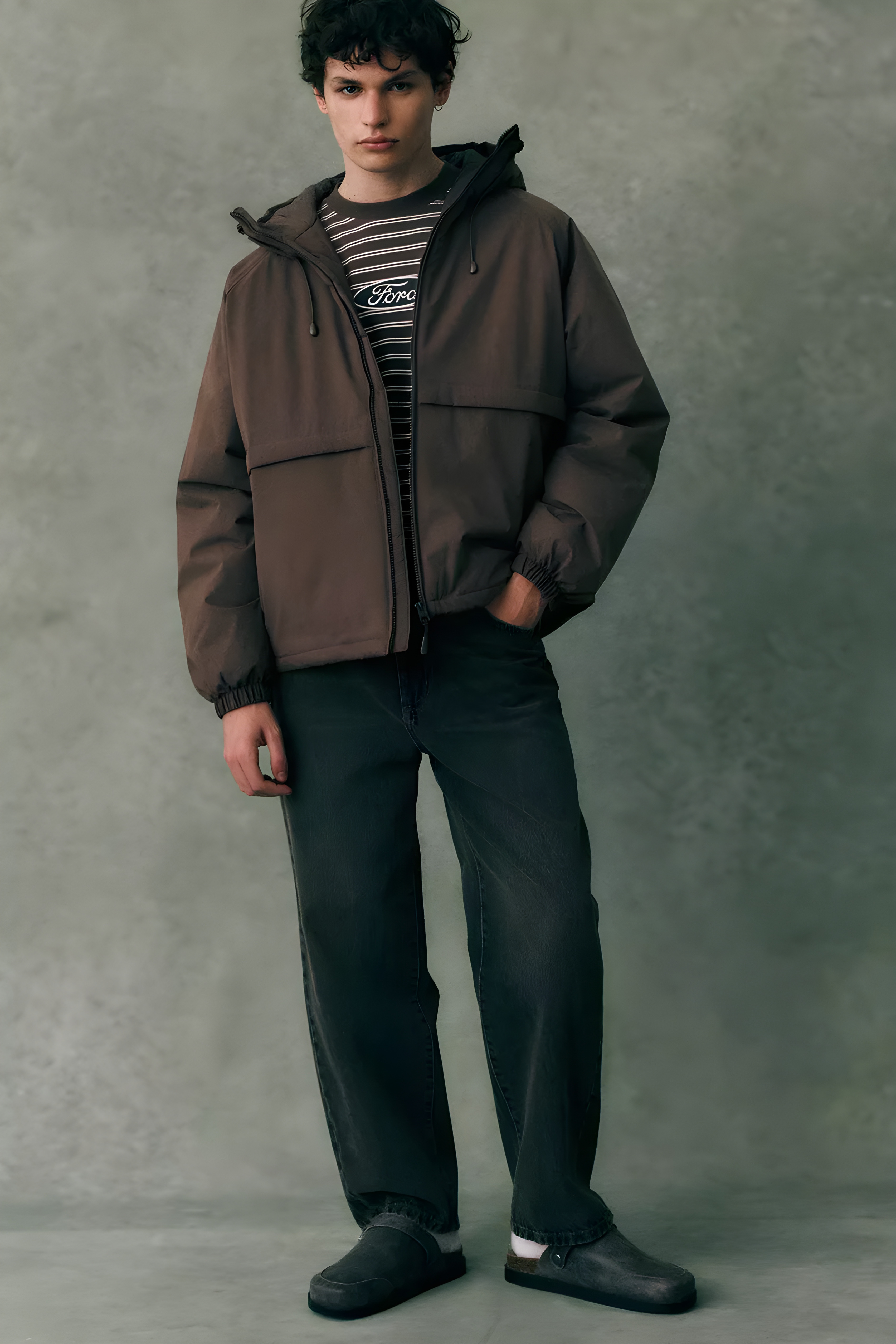 Pull&Bear High Neck Puffer Jacket — Brown
