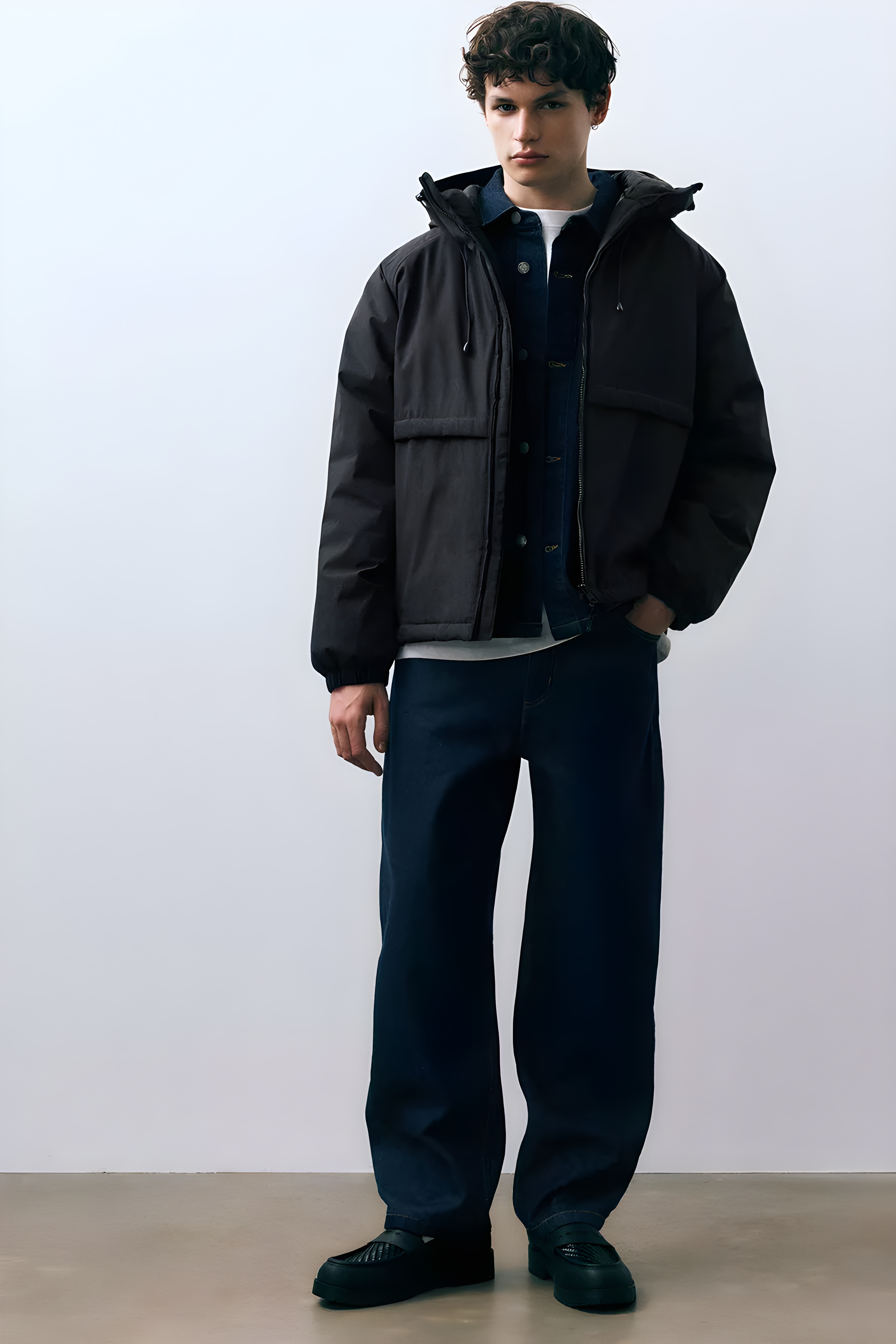 Pull&Bear High Neck Puffer Jacket — Black