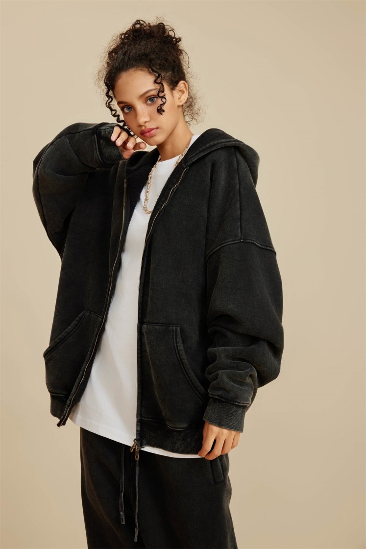 Pullshka Vintage Zip Hoodie Set — Black