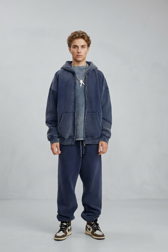 Pullshka Vintage Zip Hoodie Set — Navy