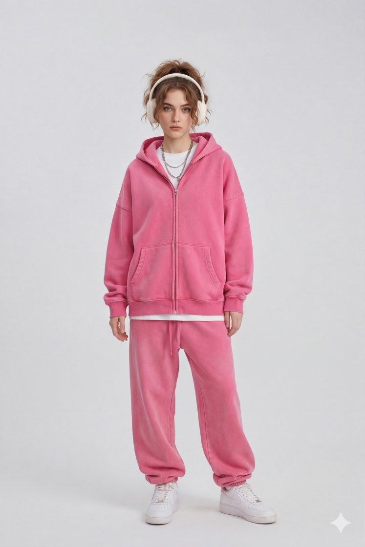 Pullshka Vintage Zip Hoodie Set — Pink