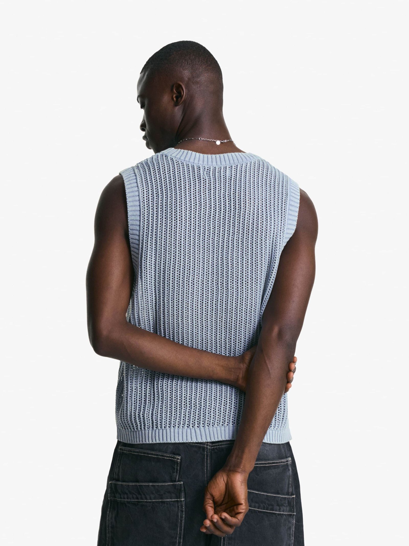 Bershka Ribbed Tank Top Grey — light blue