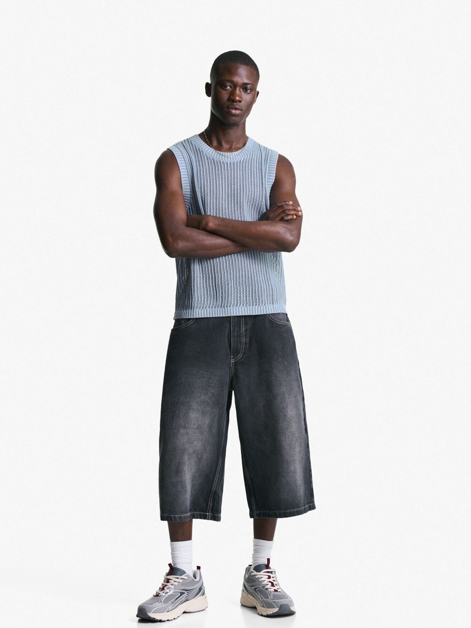 Bershka Ribbed Tank Top Grey — light blue