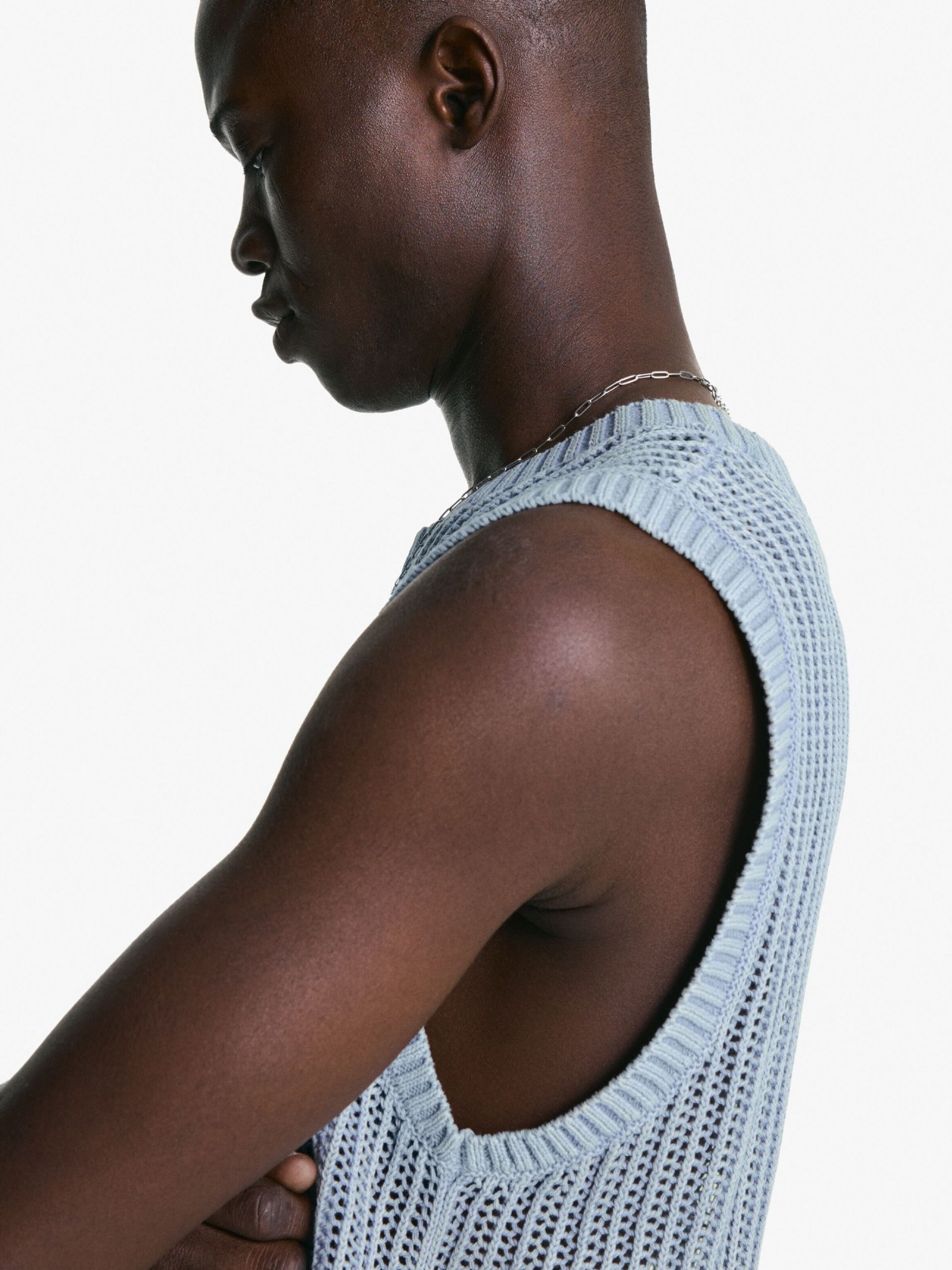 Bershka Ribbed Tank Top Grey — light blue