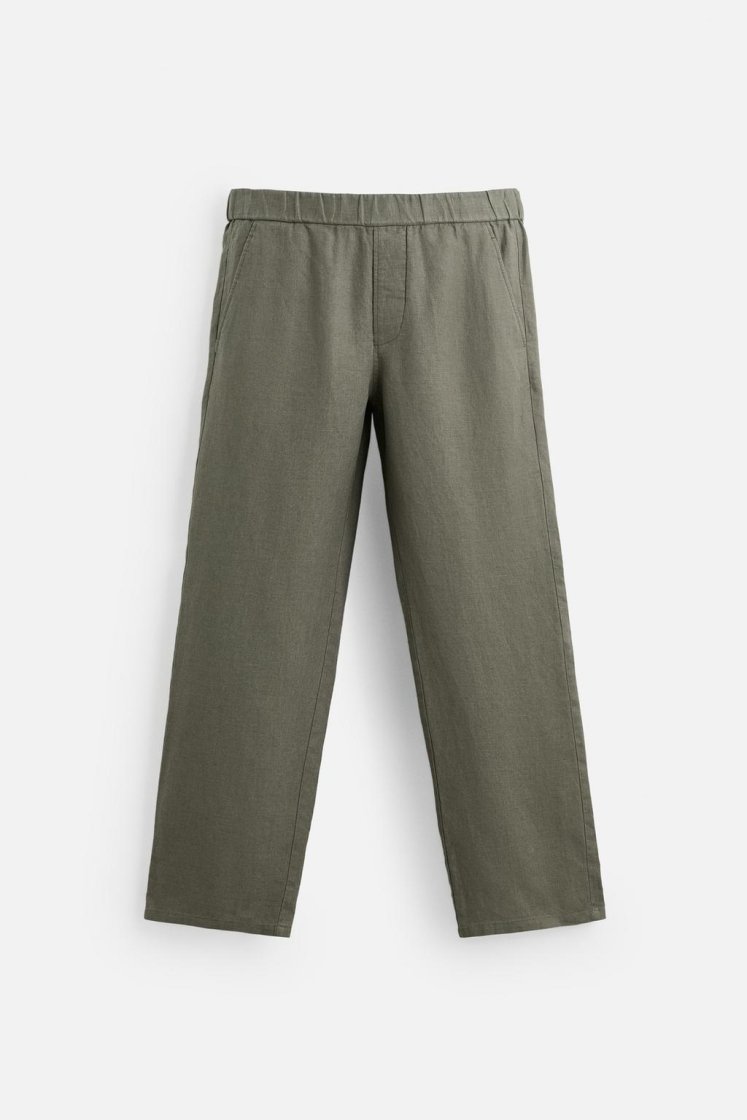Zara Linen Khaki Trousers — Olive