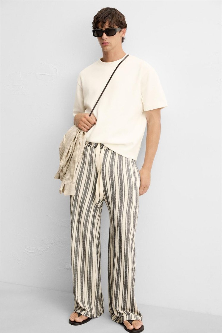 Zara Jacquard Stripe Trousers — White