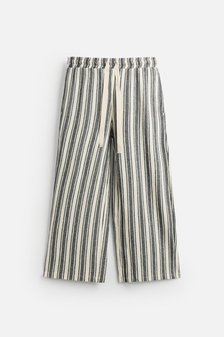 Zara Jacquard Stripe Trousers — White