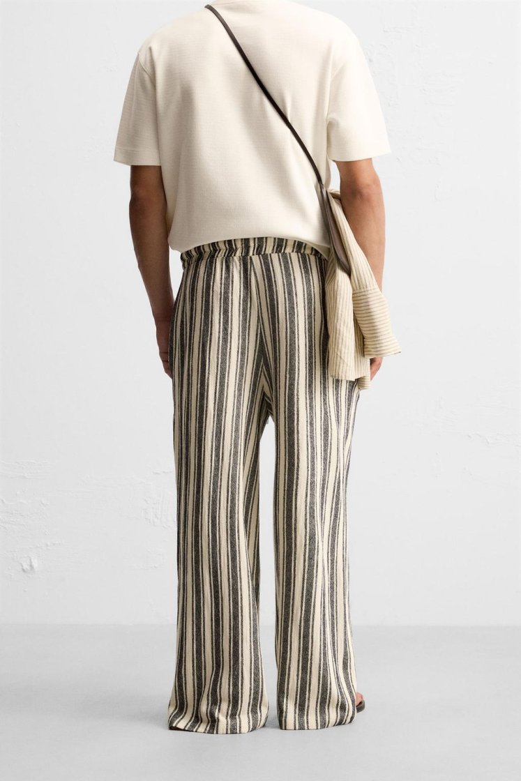 Zara Jacquard Stripe Trousers — White
