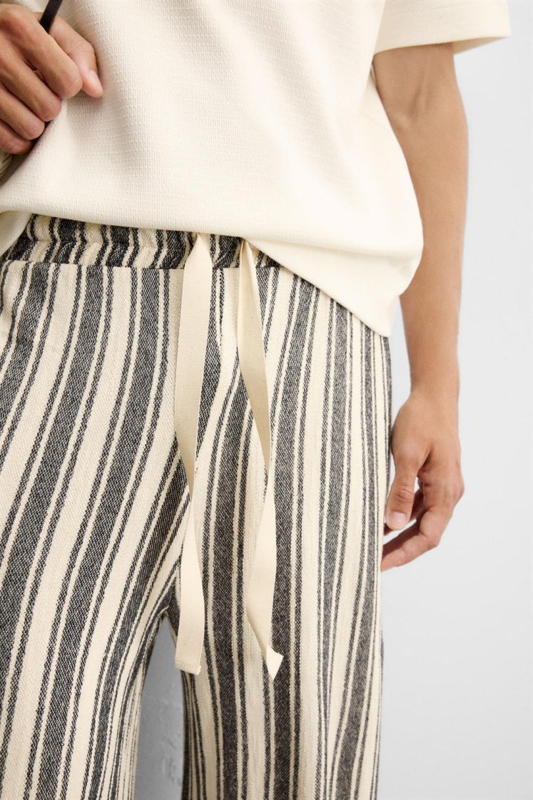 Zara Jacquard Stripe Trousers — White