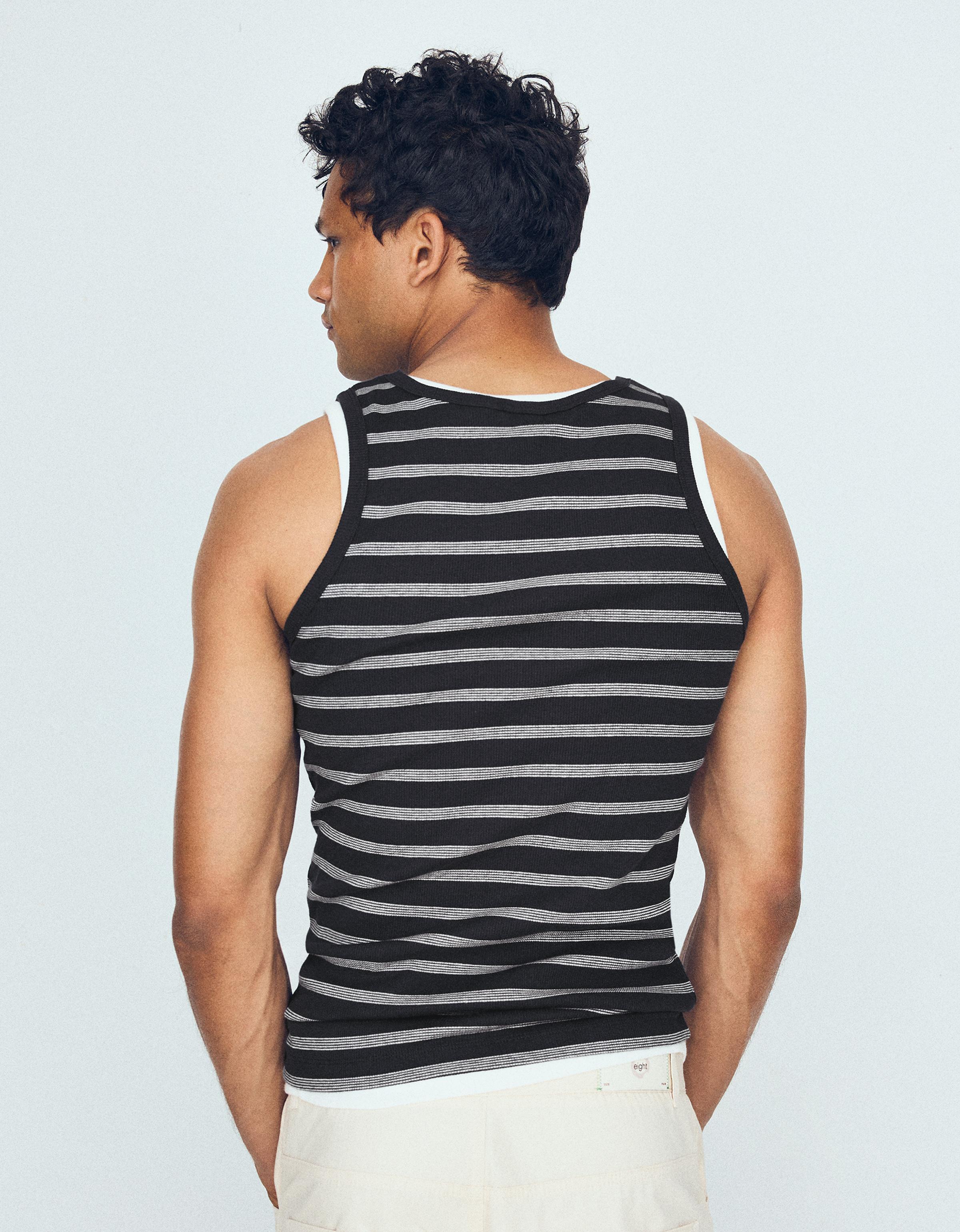 Bershka Débardeur côtelé à rayures contrastées — Navy