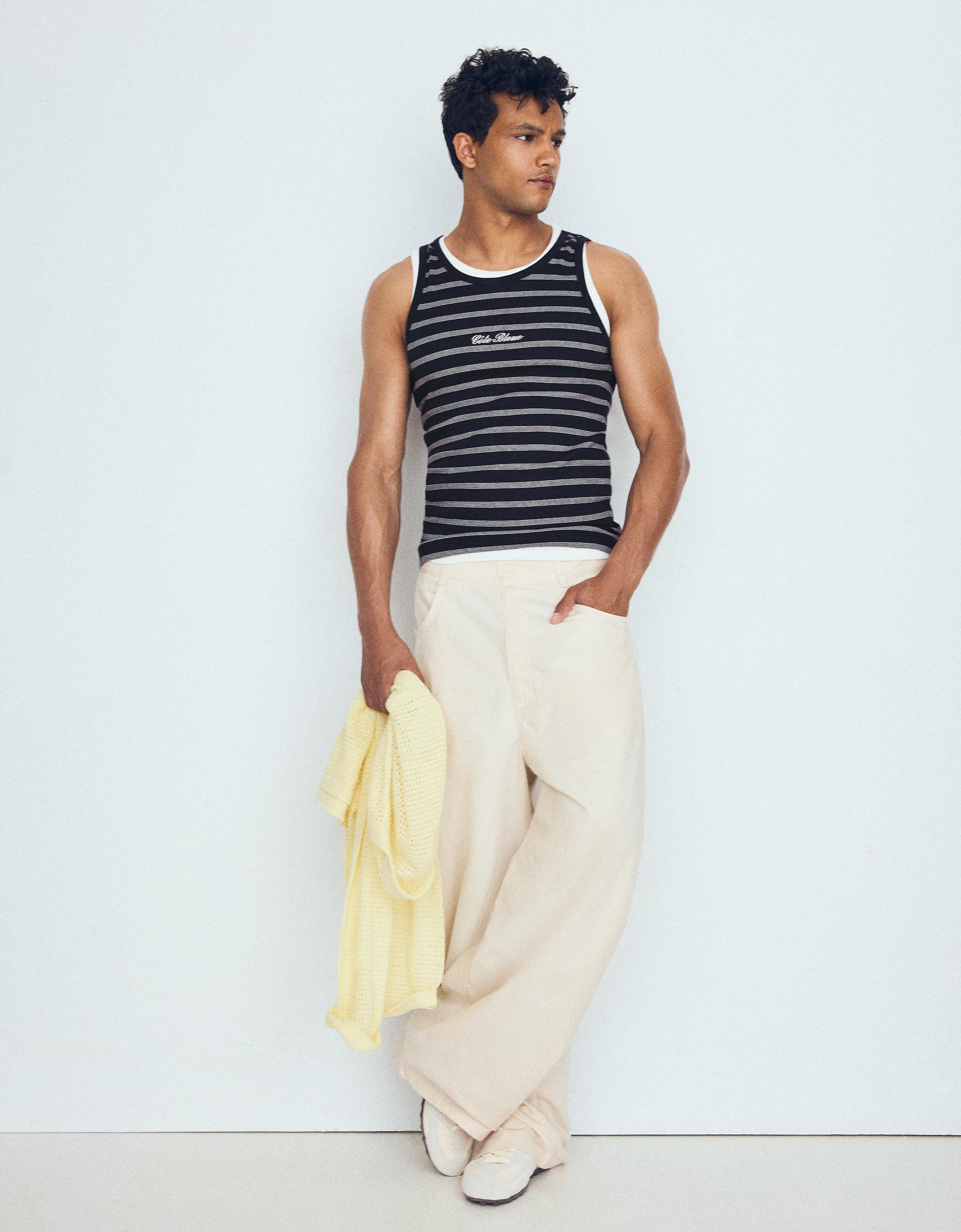 Bershka Débardeur côtelé à rayures contrastées — Navy