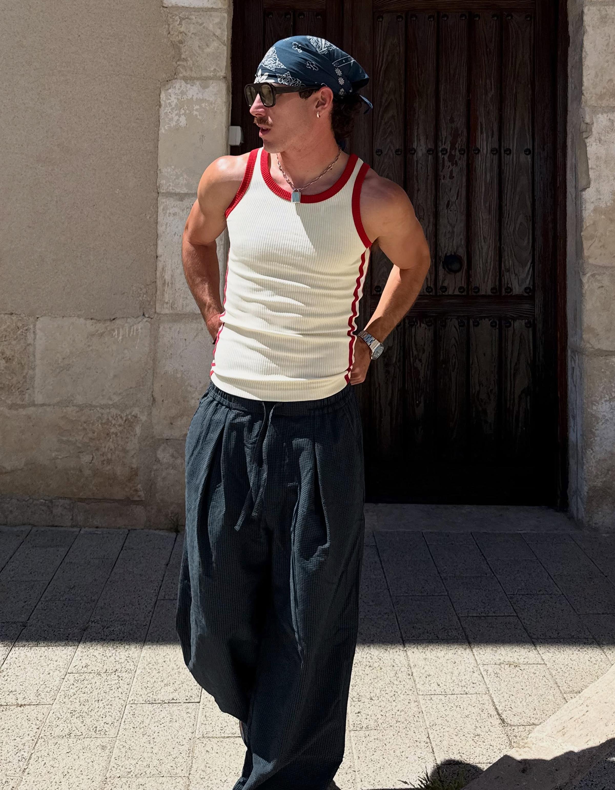Bershka Débardeur côtelé contrastant style rétro — White