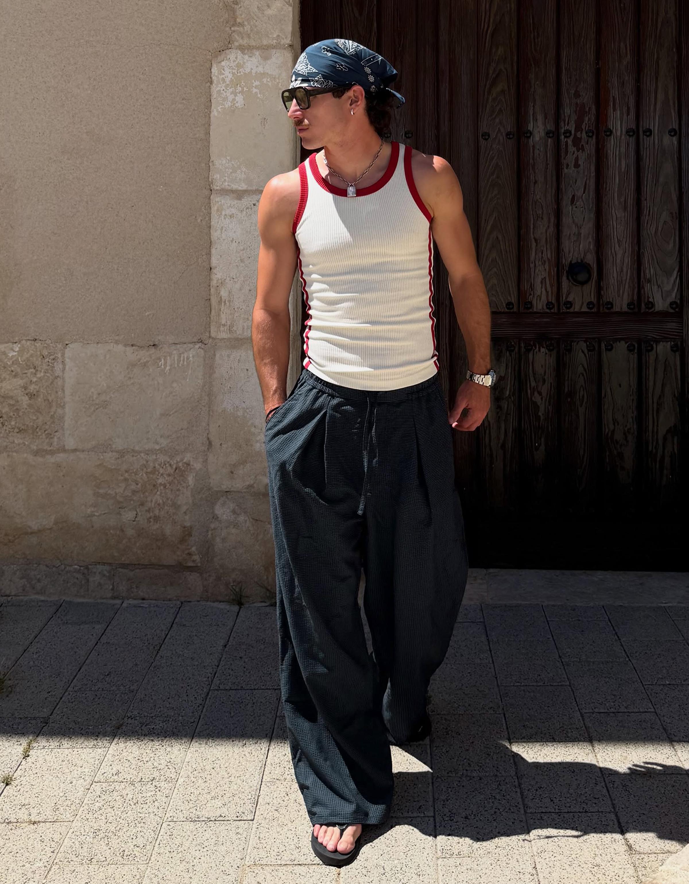 Bershka Débardeur côtelé contrastant style rétro — White