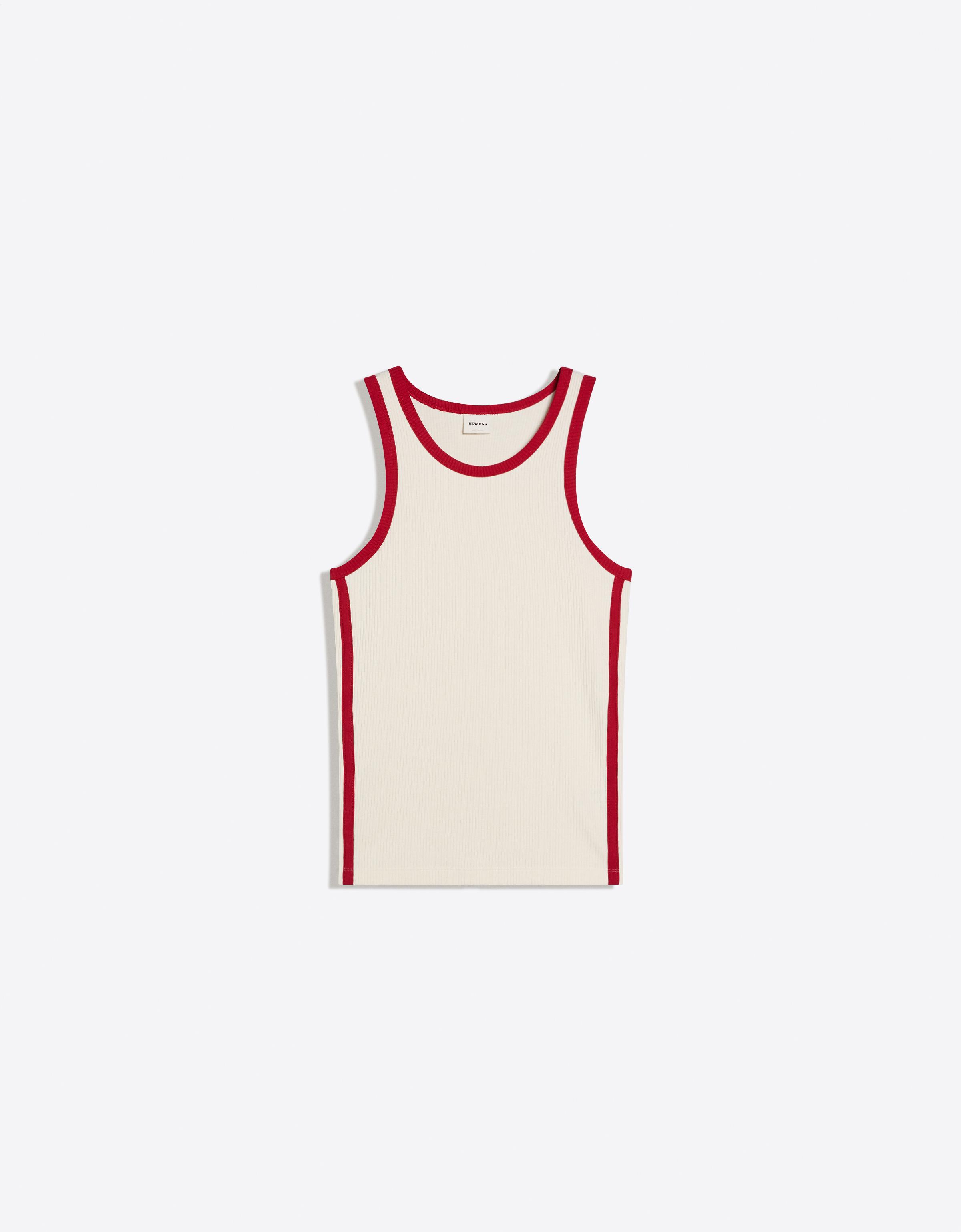 Bershka Débardeur côtelé contrastant style rétro — White