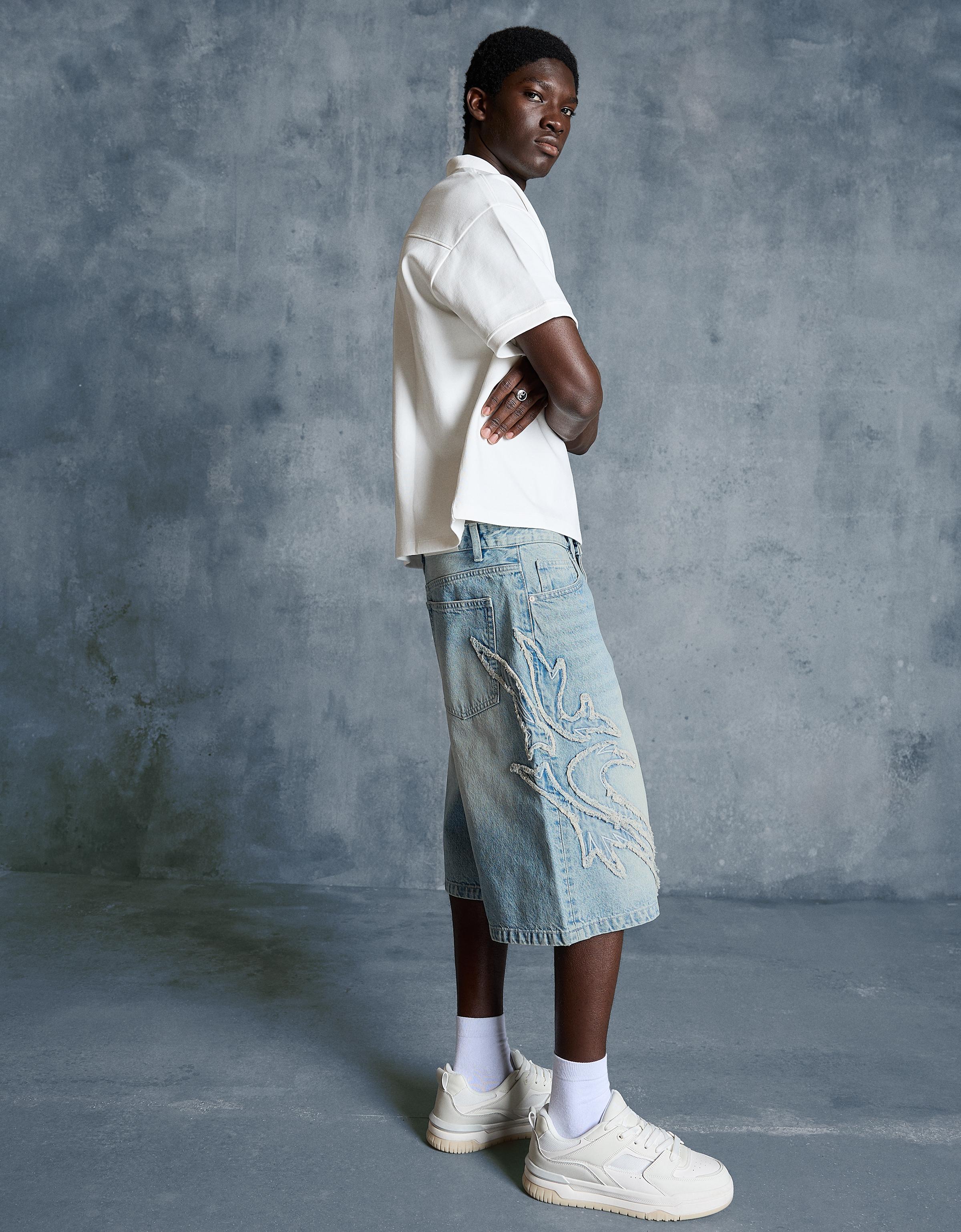 Bershka Bermuda baggy fit à patch — Royal