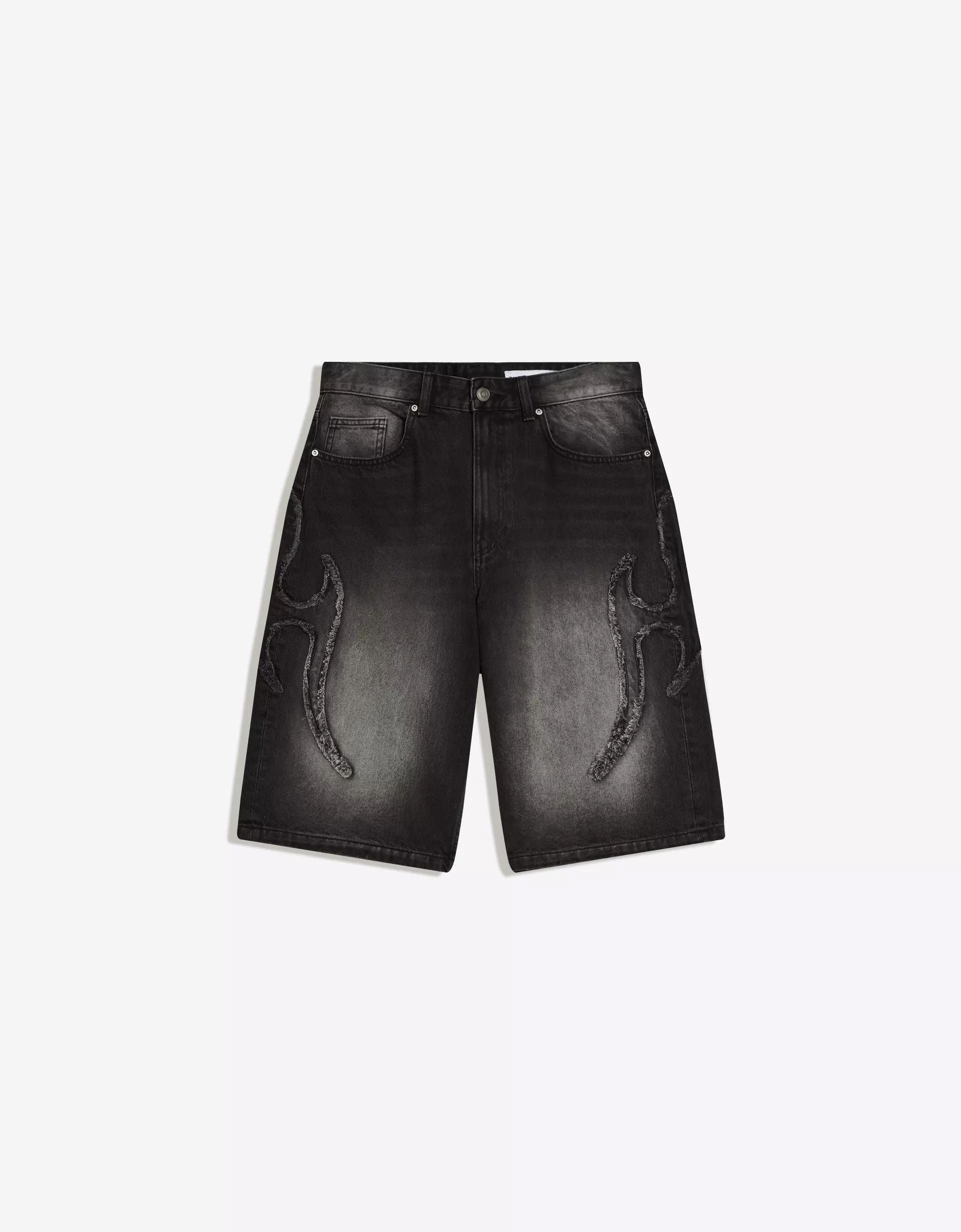 Bershka Bermuda baggy fit à patch — Black