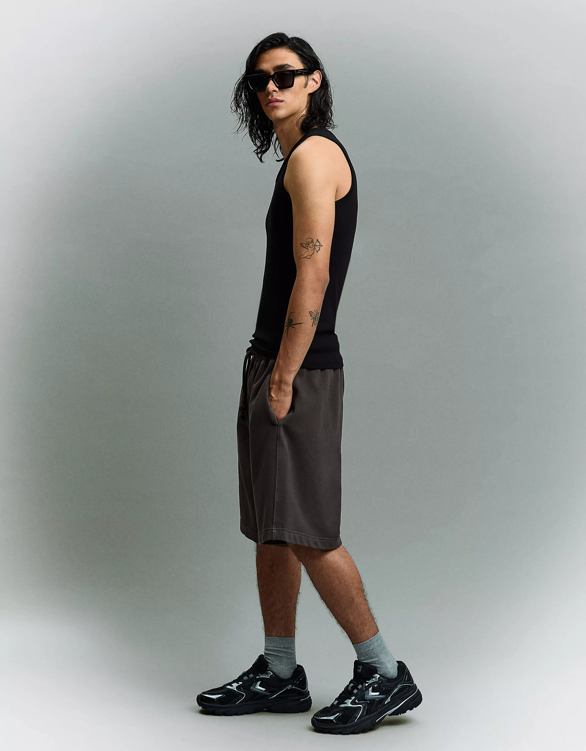 Bershka Bermuda Boxy fit lavé — Grey