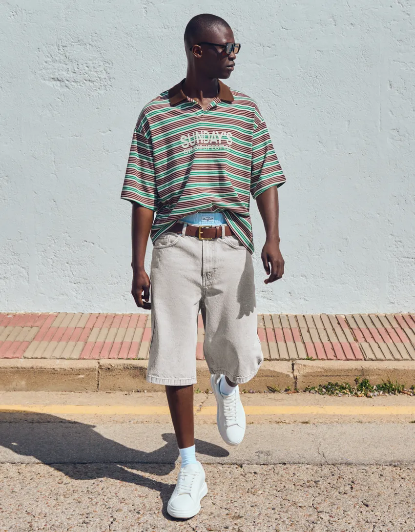 Bershka Bermuda denim baggy fit — Slate