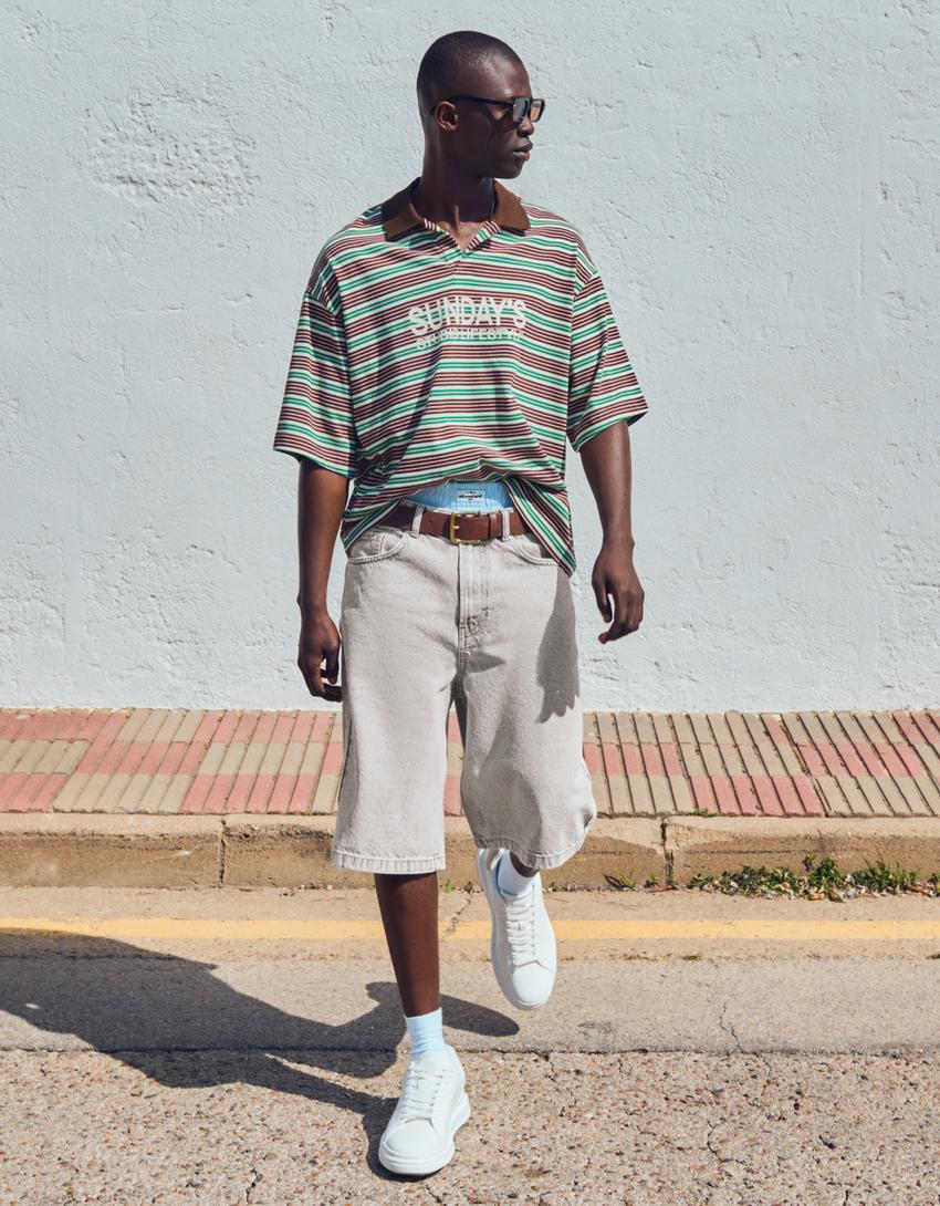 Bershka Bermuda denim baggy fit — Slate