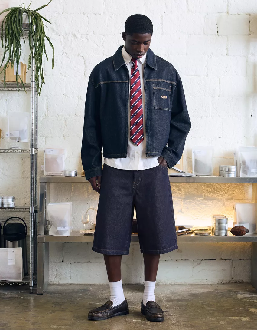 Bershka Bermuda denim baggy fit — Navy