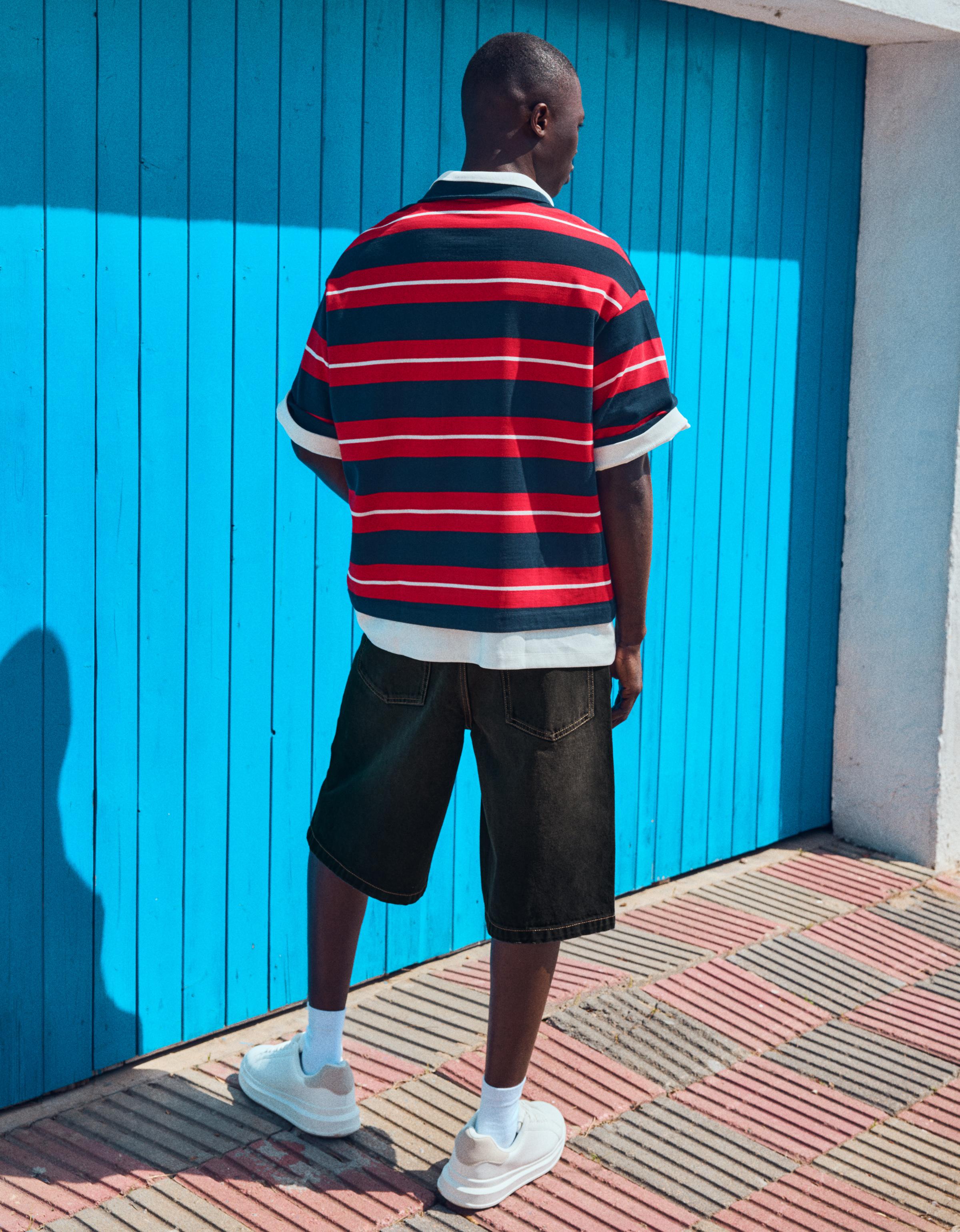 Bershka Bermuda denim baggy fit — Black