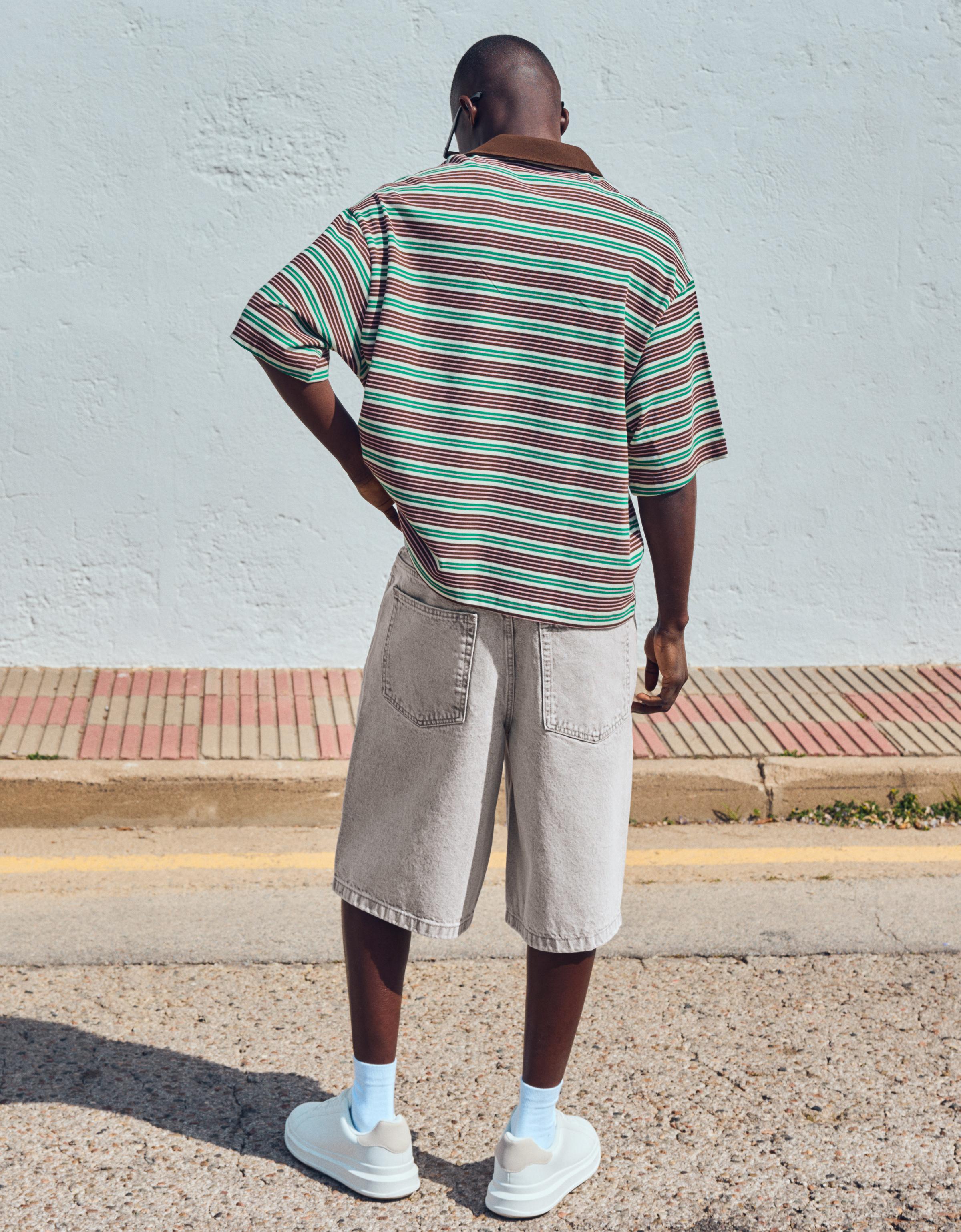 Bershka Bermuda denim baggy fit — Slate