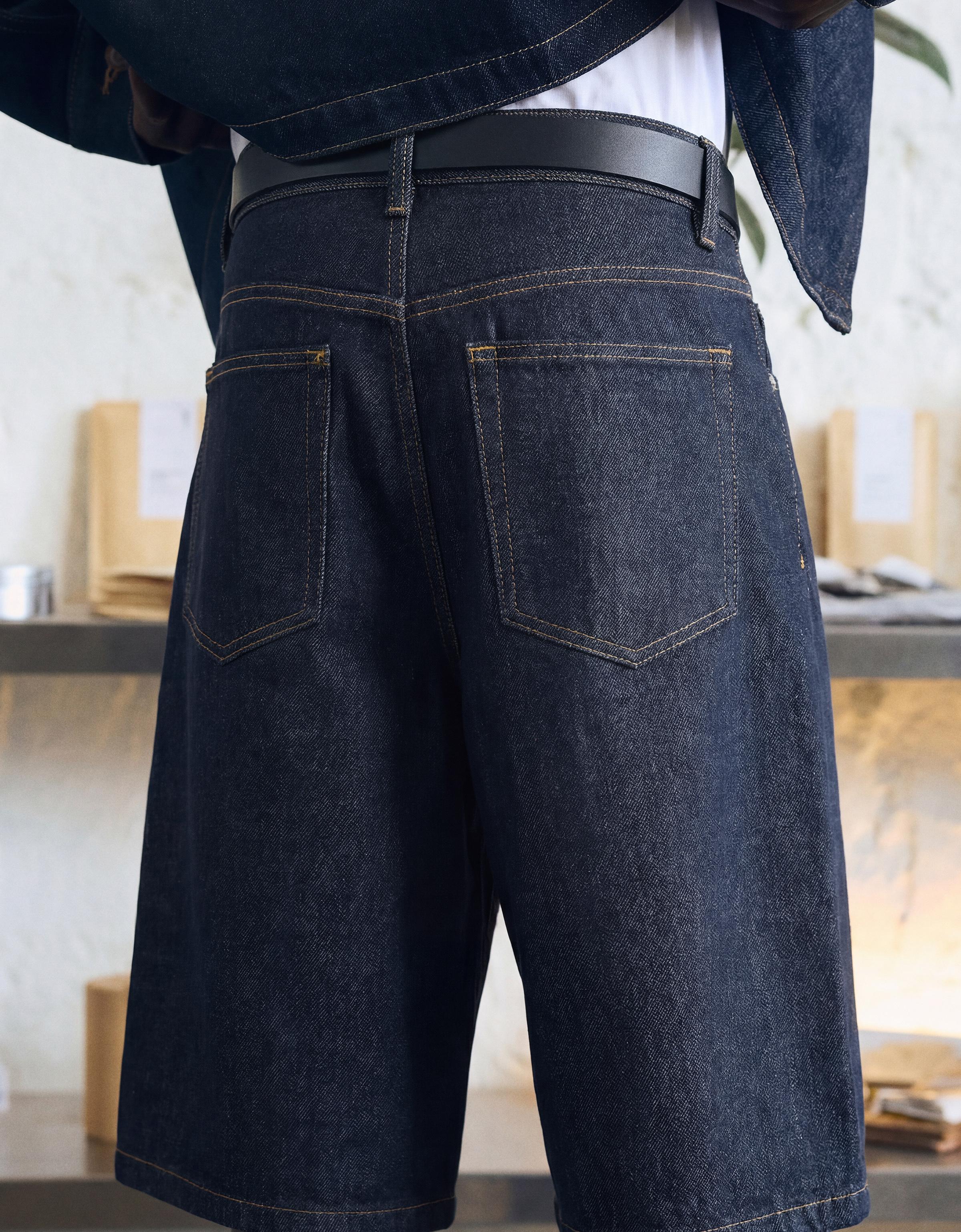 Bershka Bermuda denim baggy fit — Navy