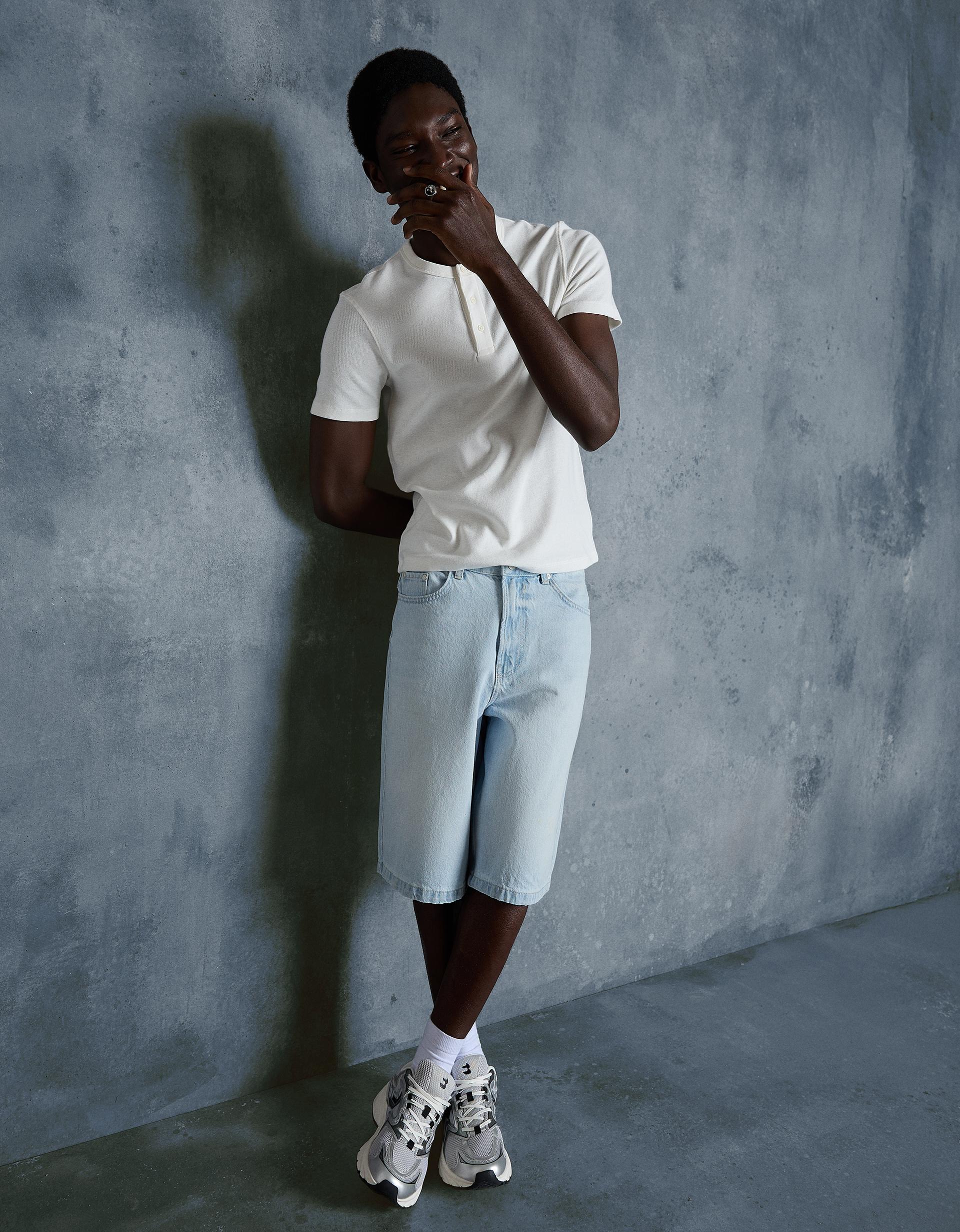 Bershka Bermuda denim baggy fit — Blue
