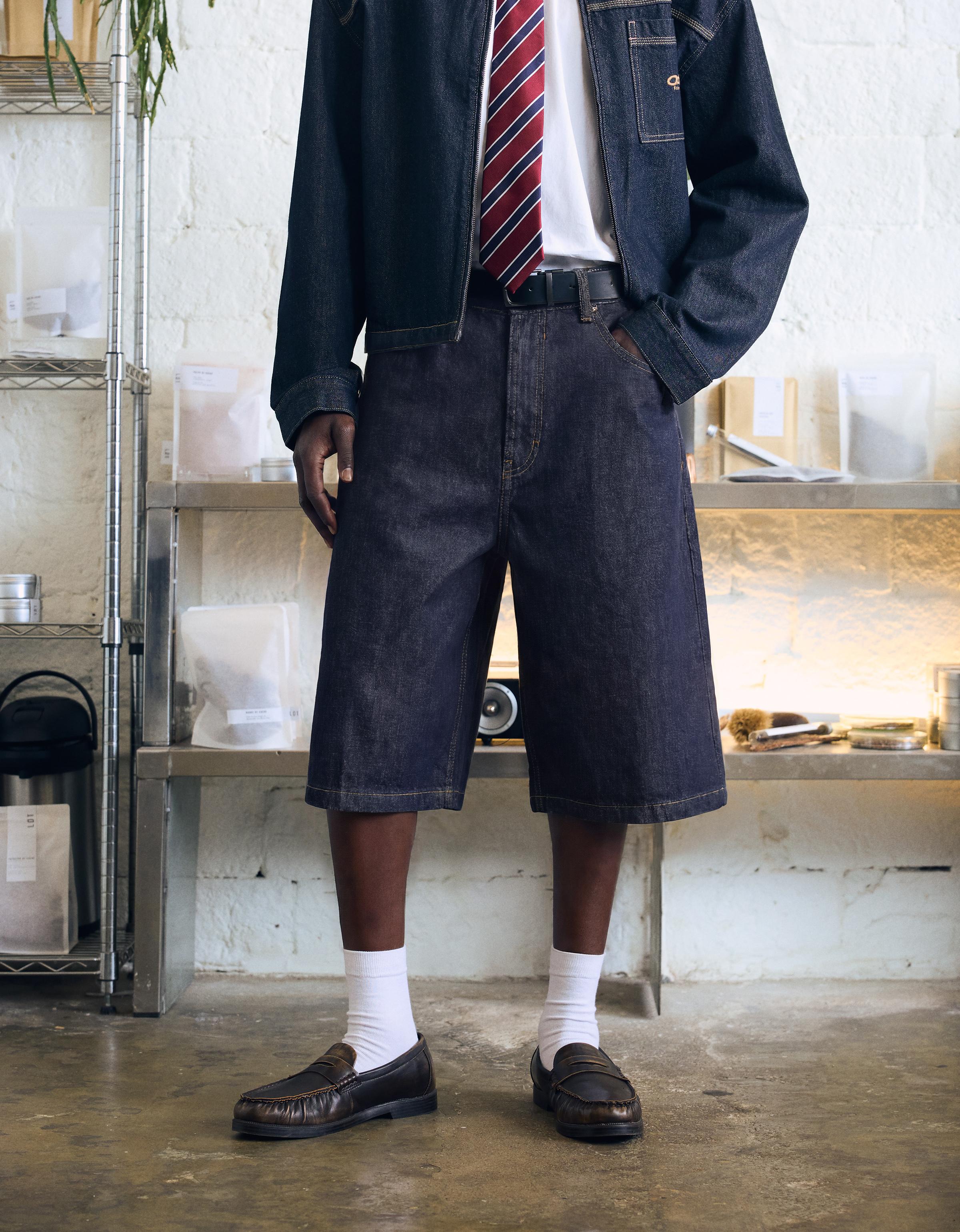 Bershka Bermuda denim baggy fit — Navy