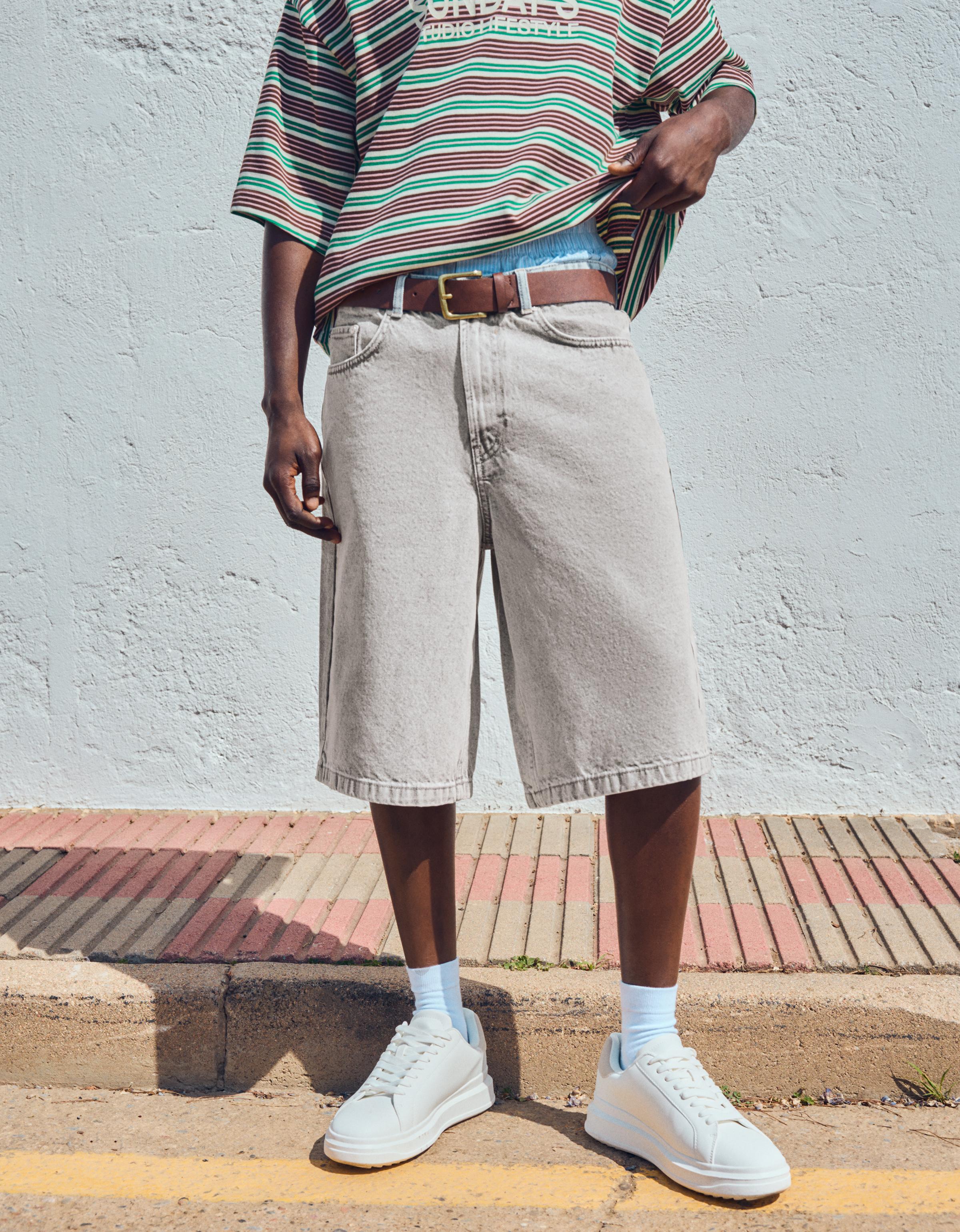 Bershka Bermuda denim baggy fit — Slate