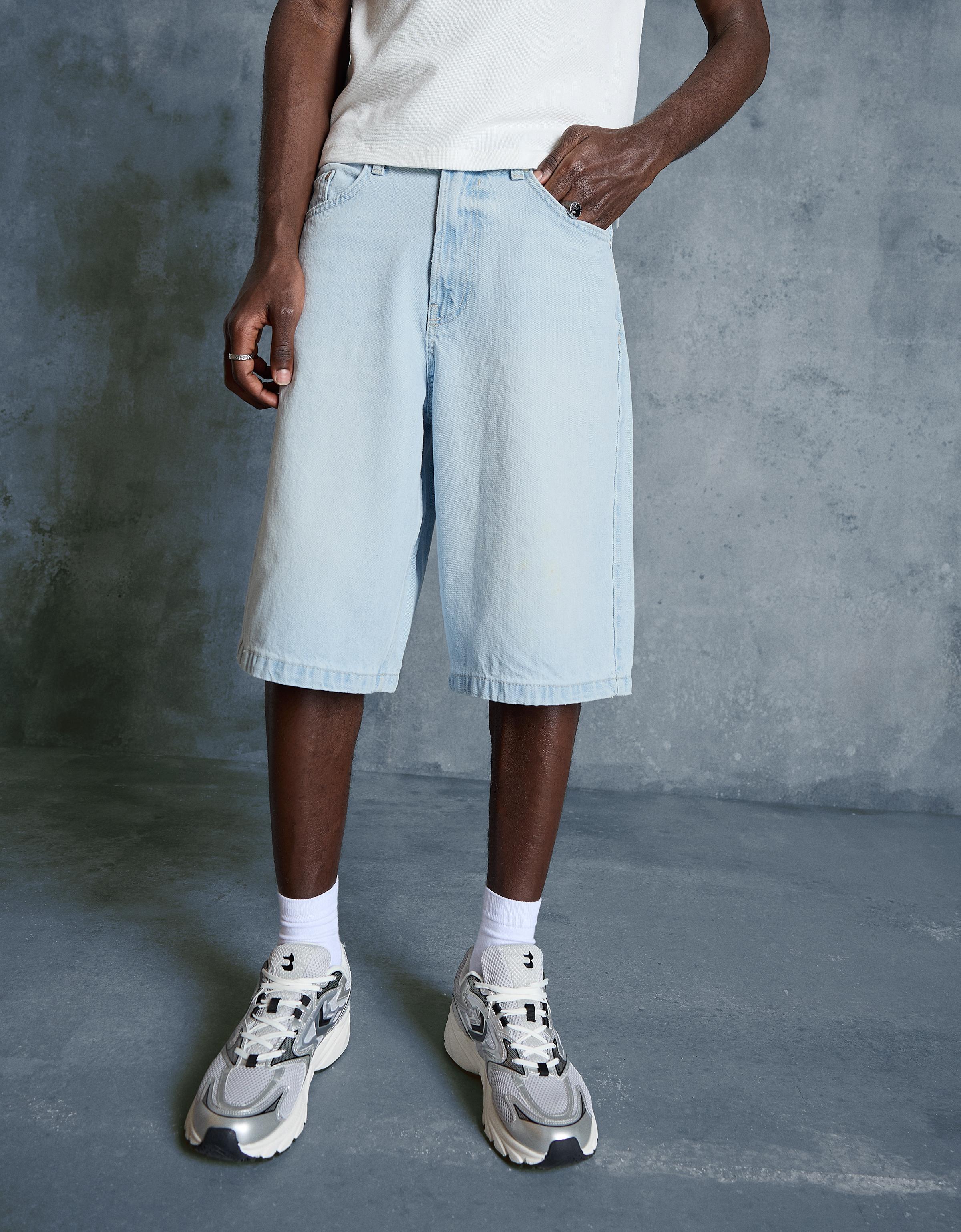 Bershka Bermuda denim baggy fit — Blue