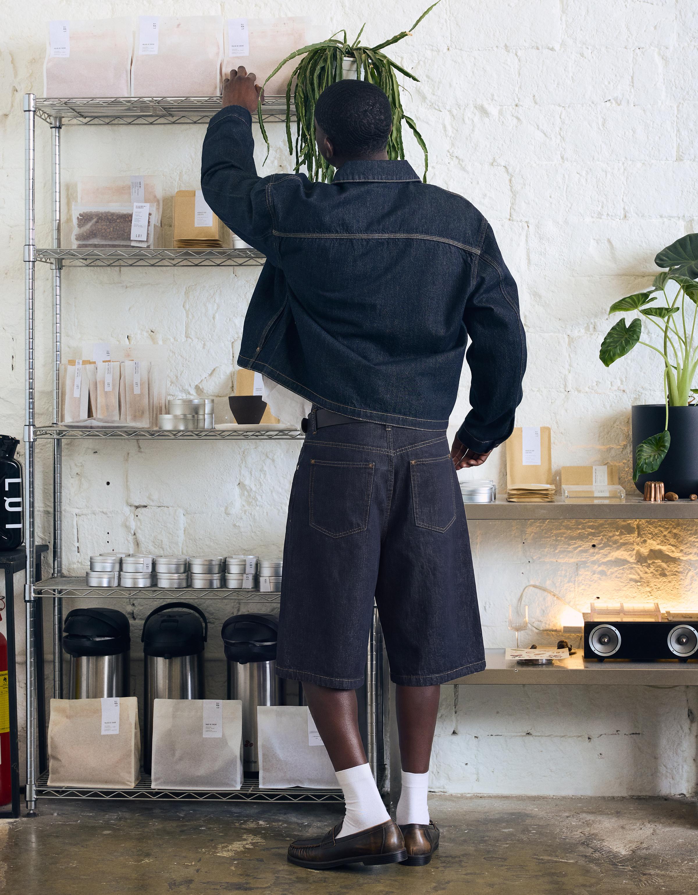 Bershka Bermuda denim baggy fit — Midnight