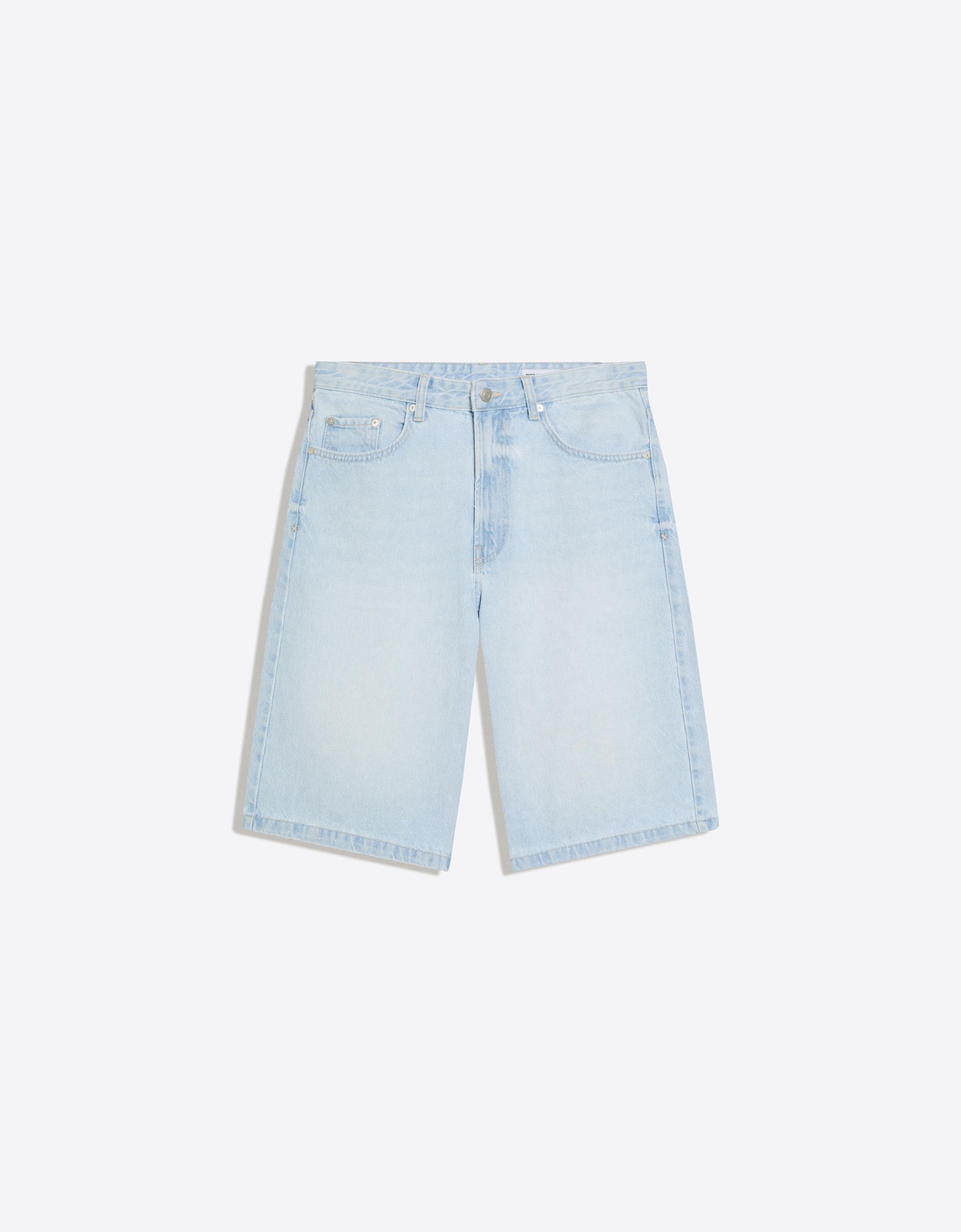 Bershka Bermuda denim baggy fit — Blue