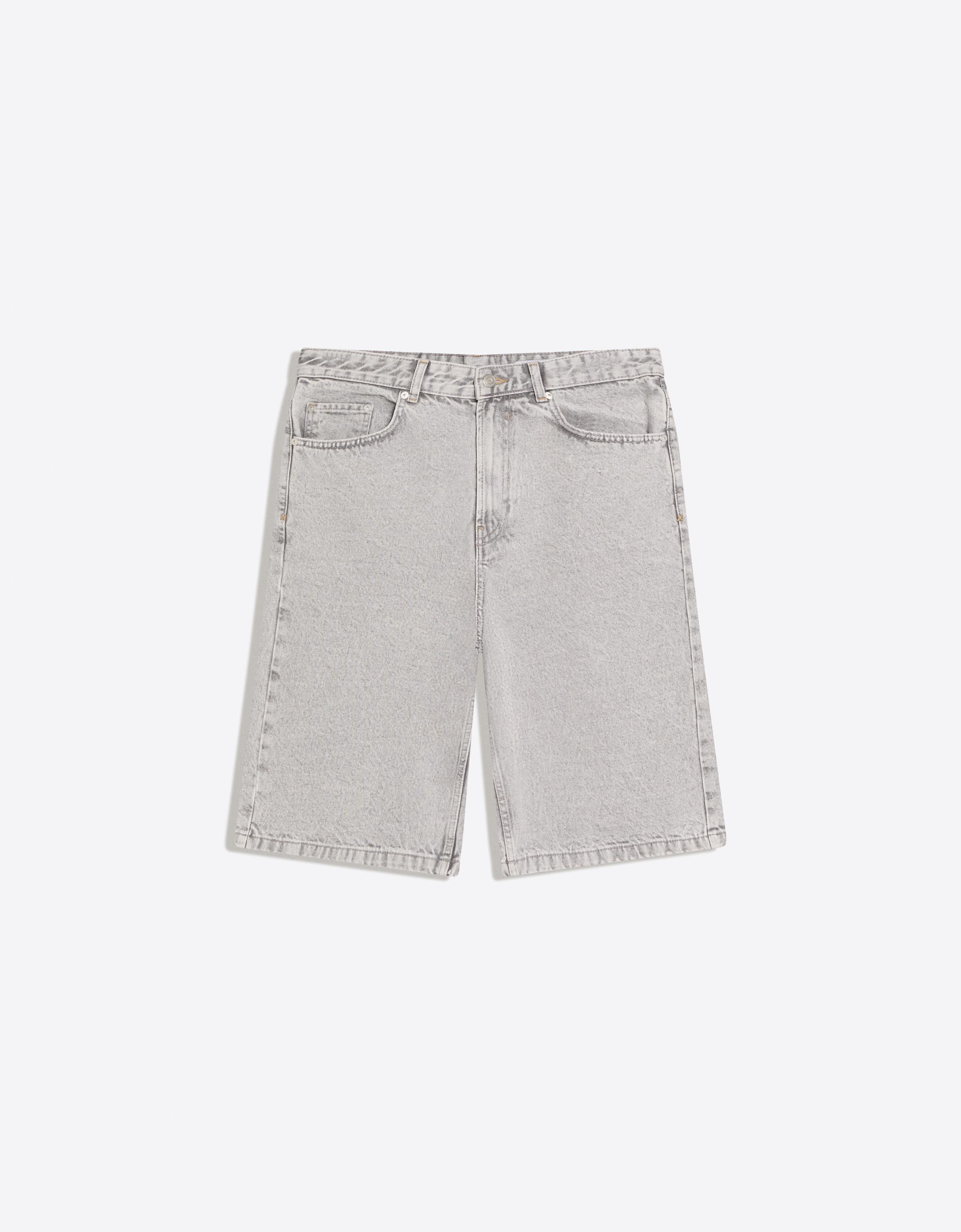 Bershka Bermuda denim baggy fit — Slate