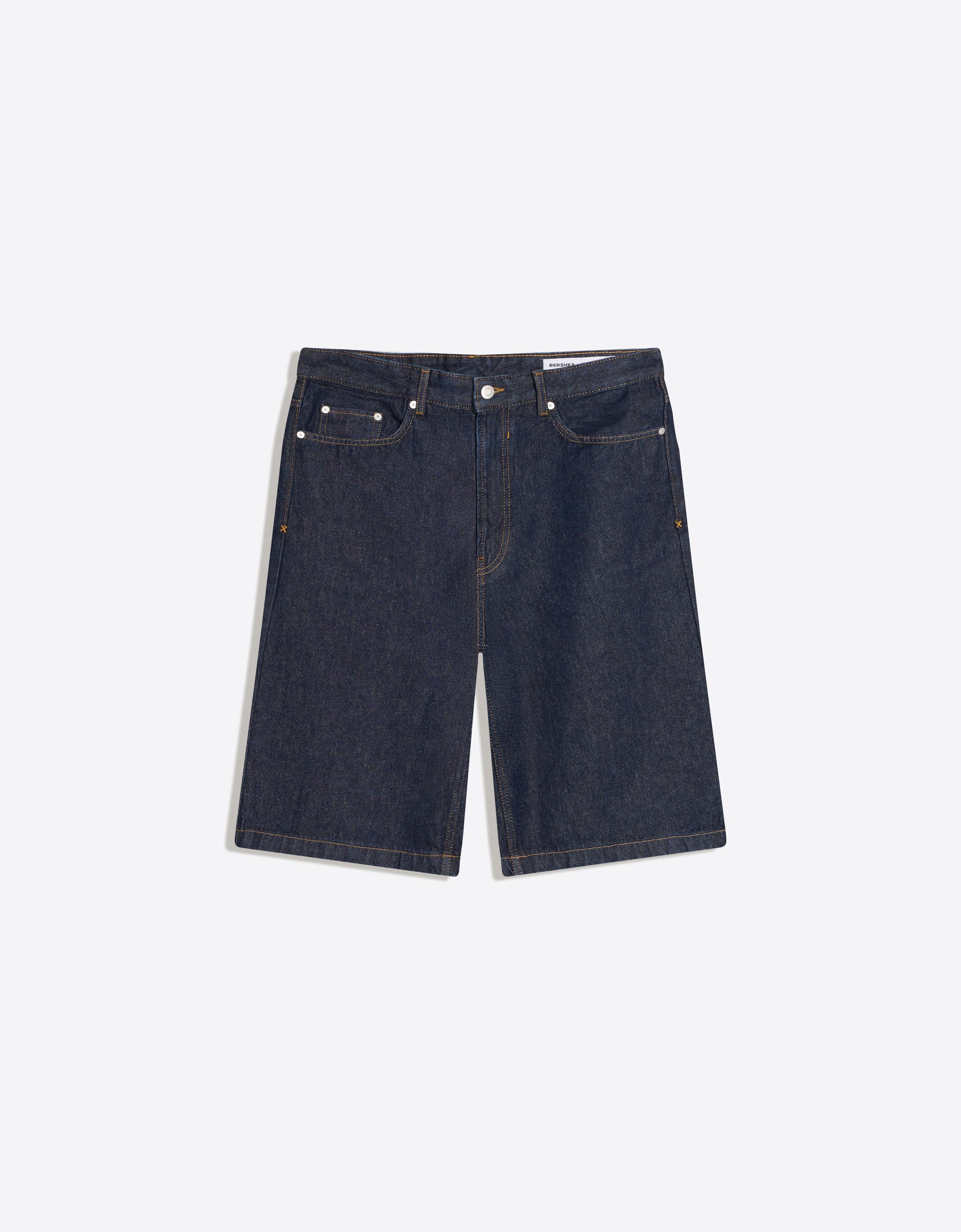 Bershka Bermuda denim baggy fit — Midnight