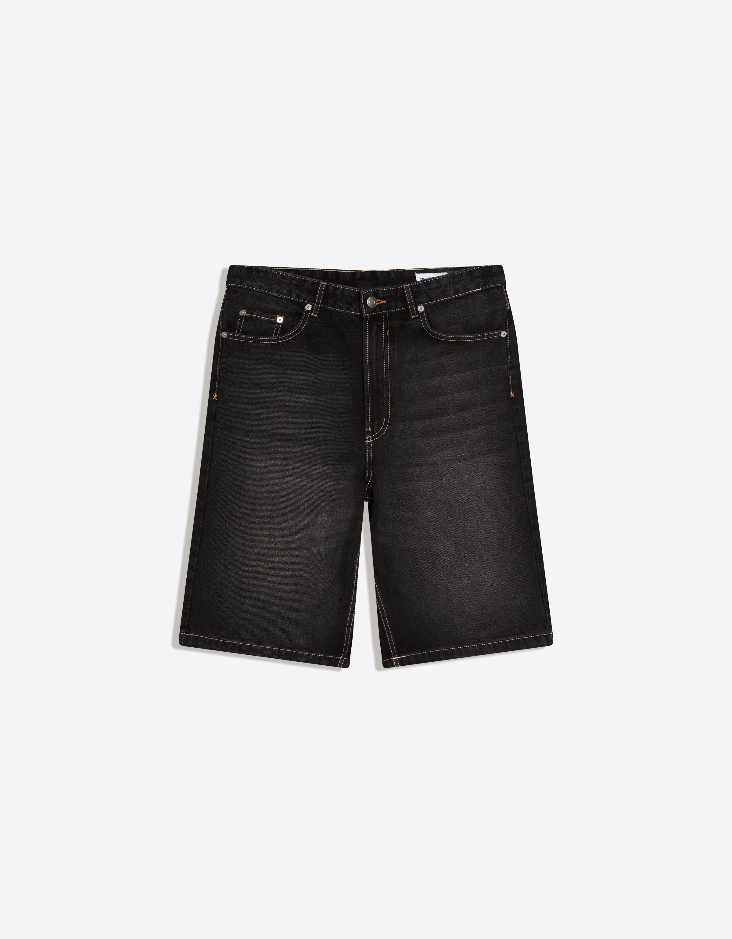 Bershka Bermuda denim baggy fit — Black