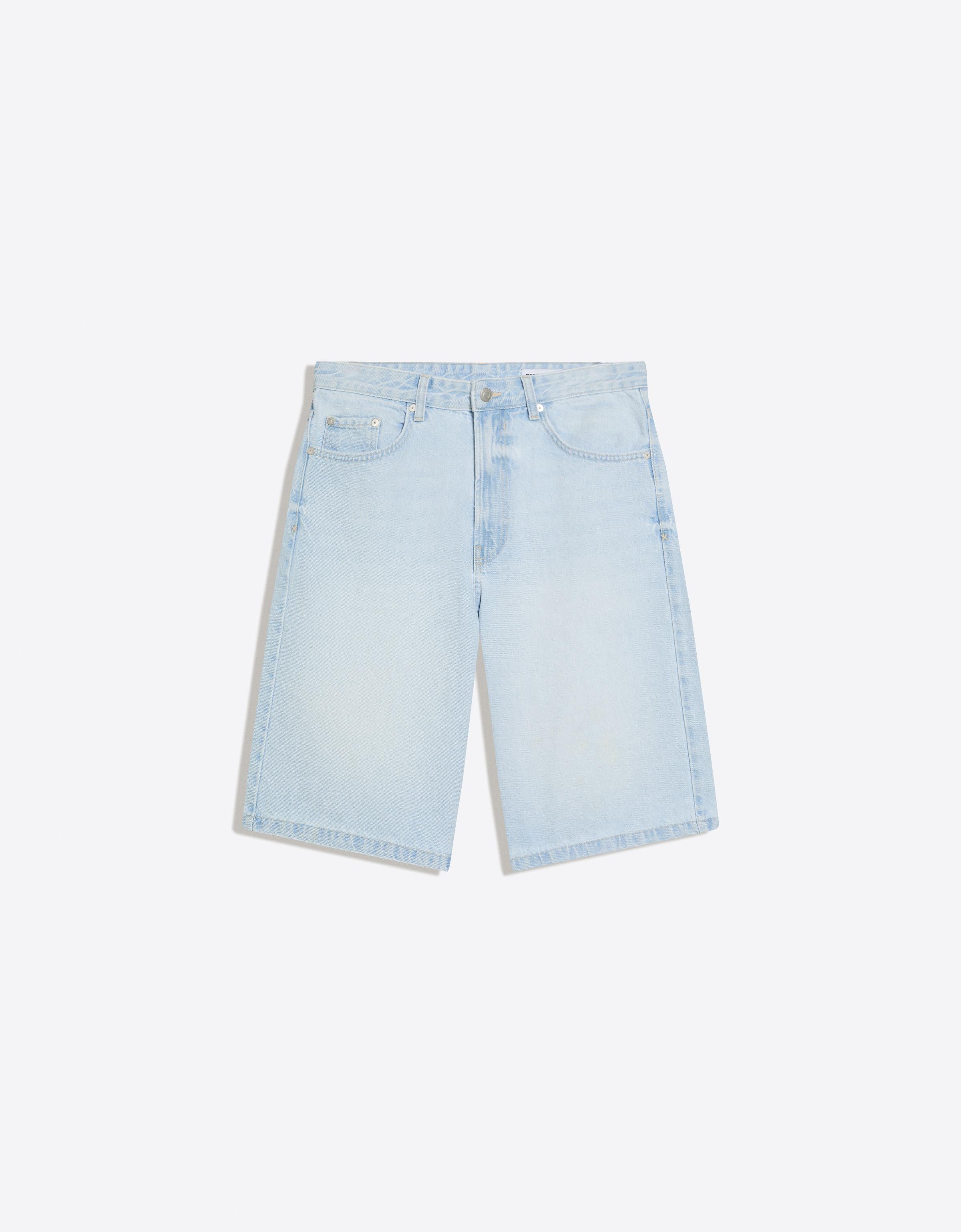 Bershka Bermuda denim baggy fit — Blue