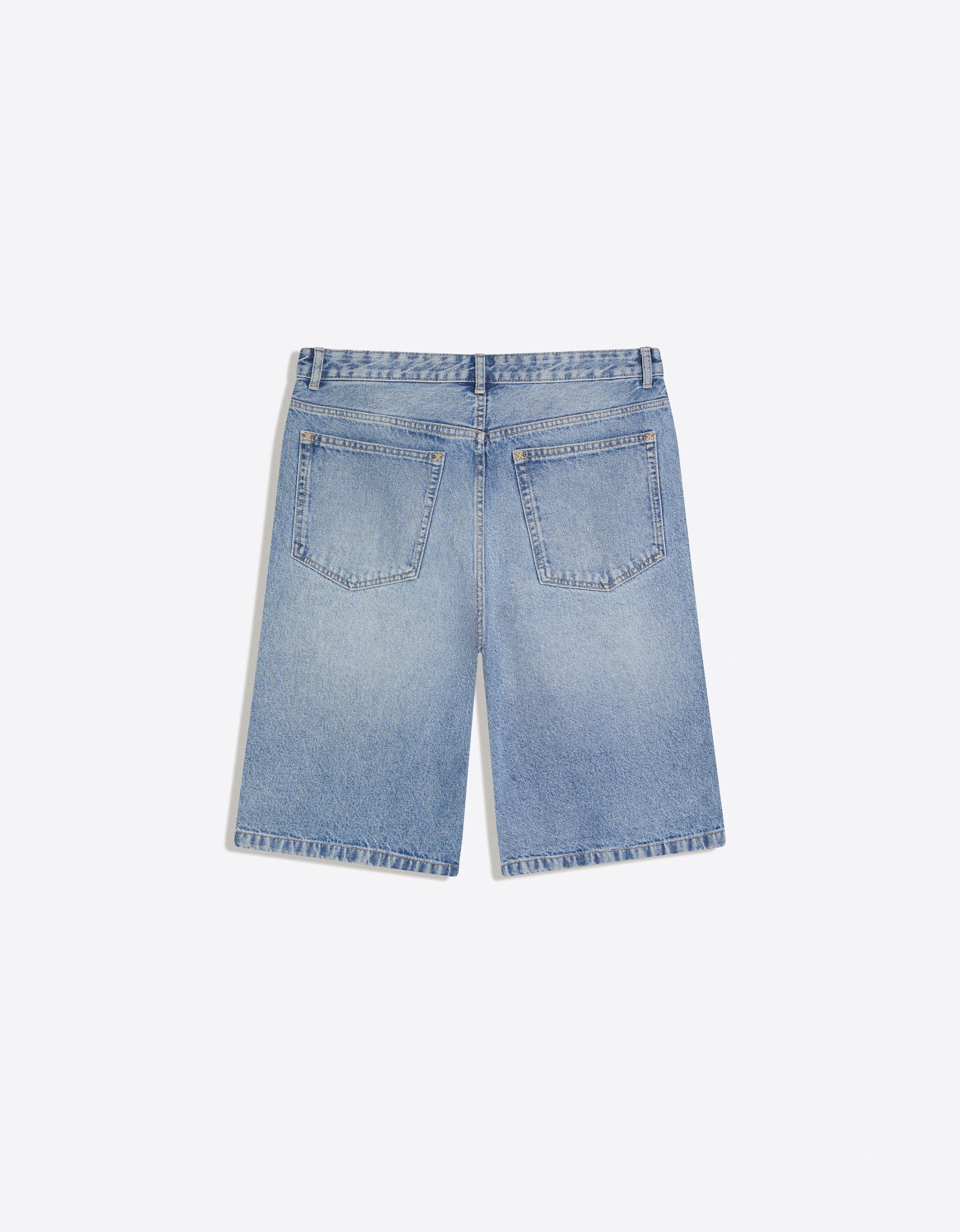 Bershka Bermuda denim baggy fit — Sky Blue
