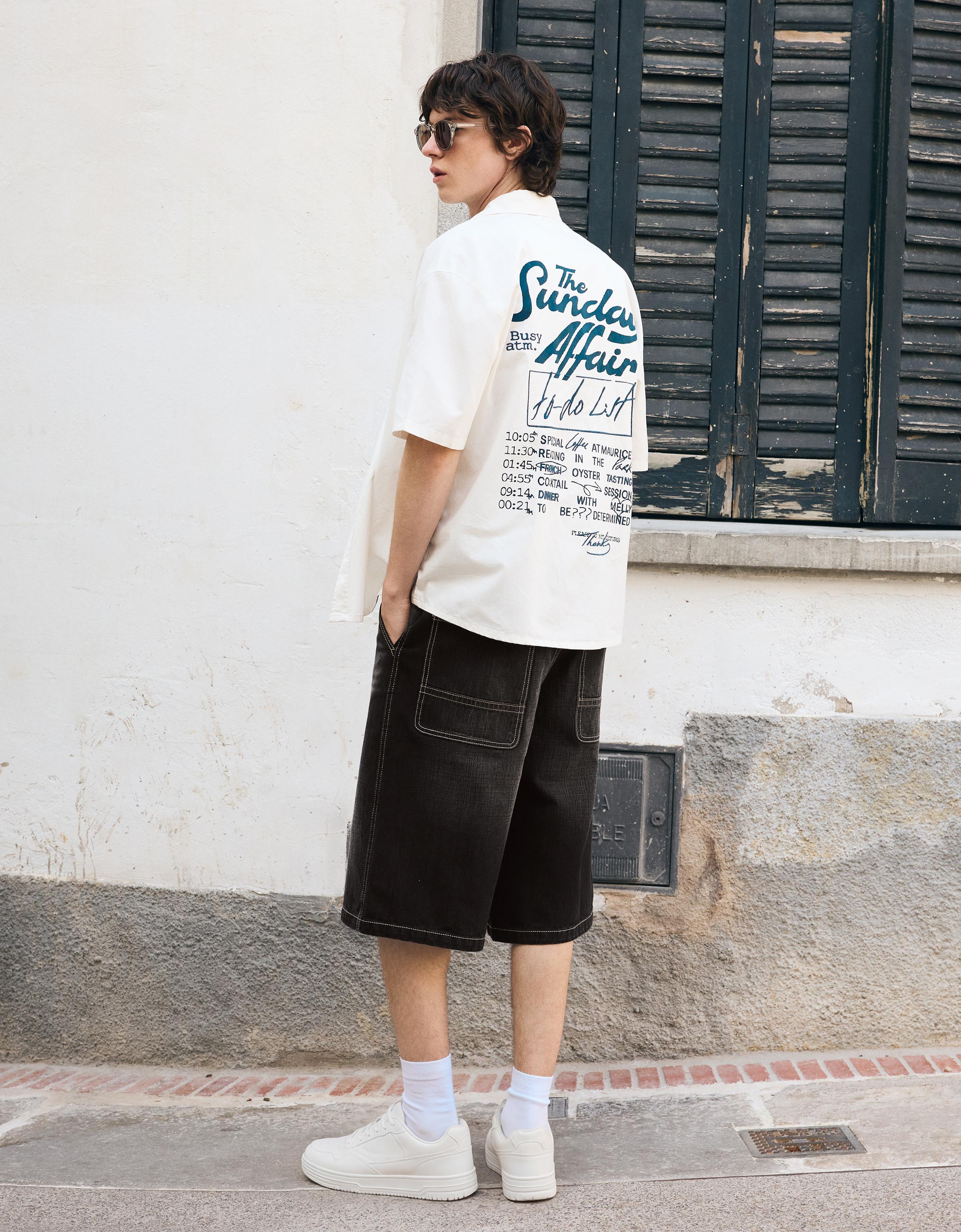 Bershka Bermuda Jean Skater — Black