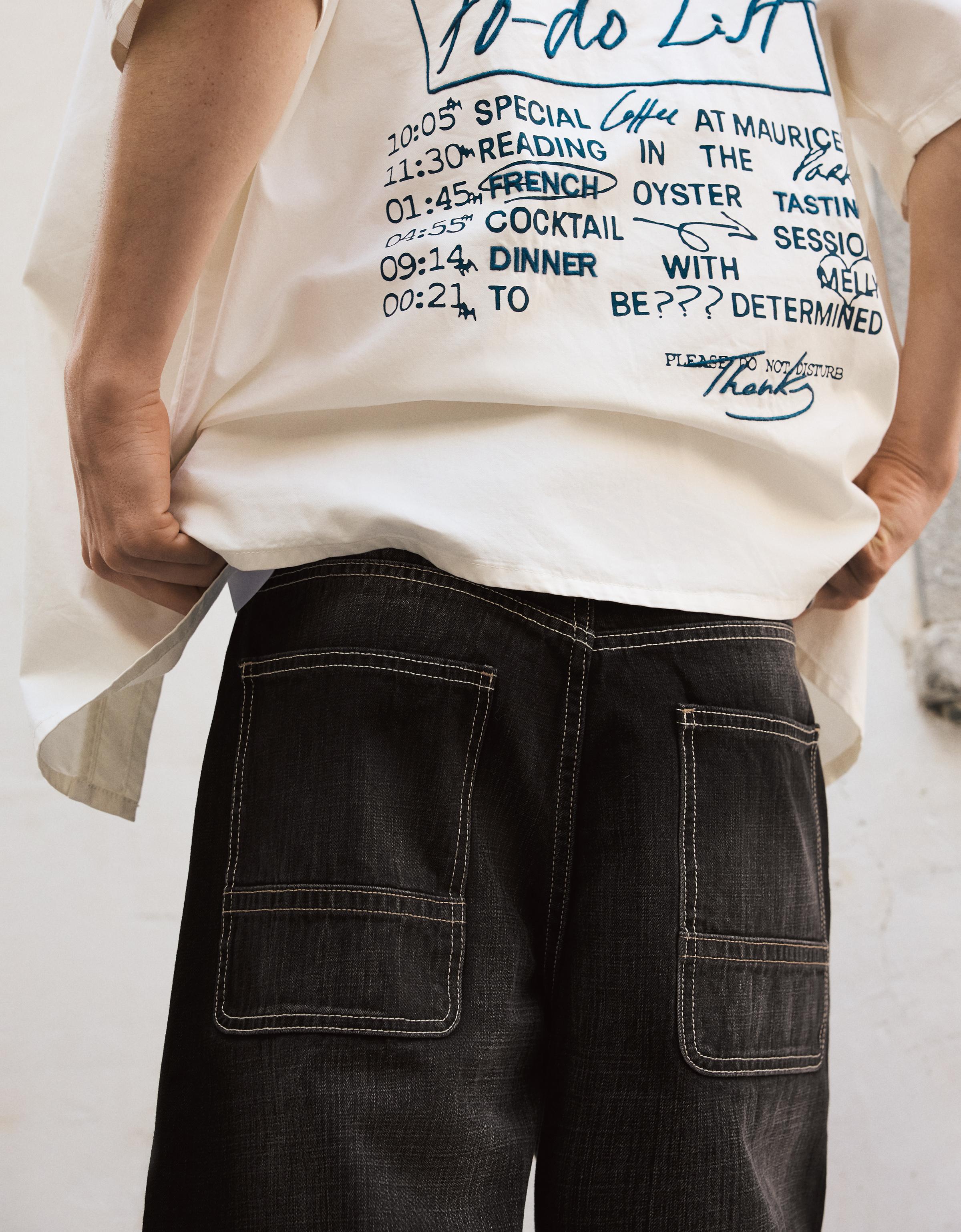 Bershka Bermuda Jean Skater — Black