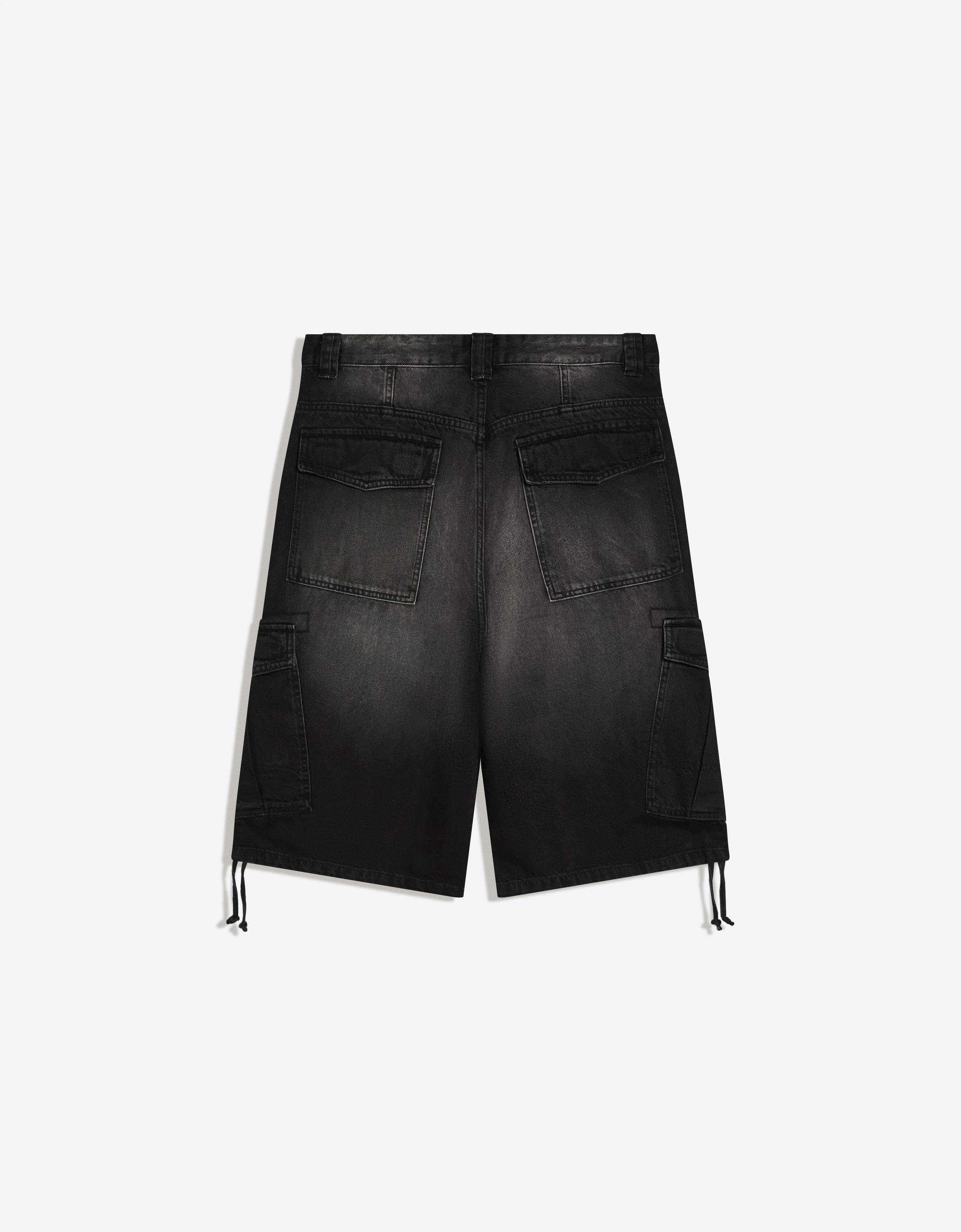 Bershka Denim cargo parachute Bermuda shorts — Black