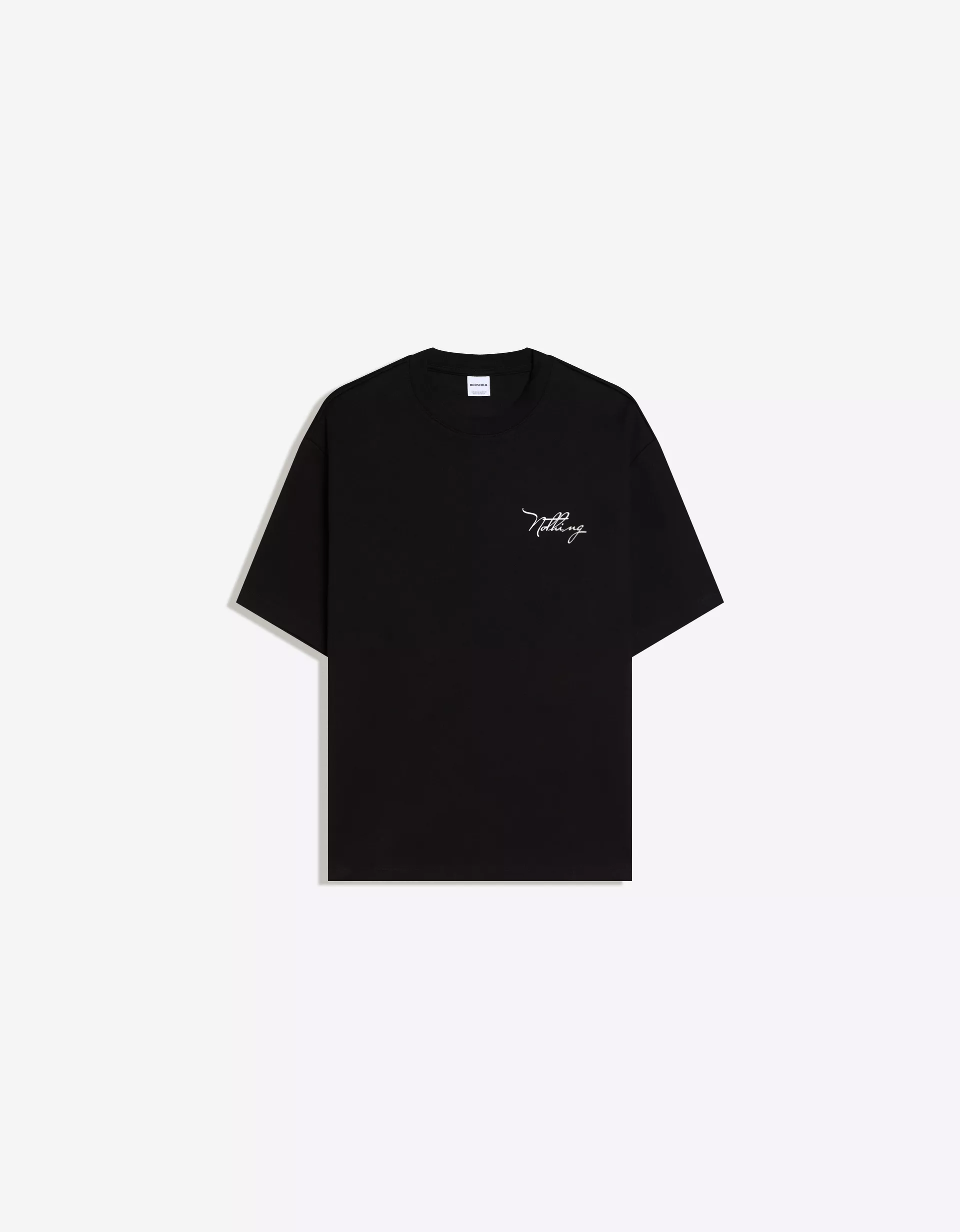 Bershka Short Sleeve Printed T-Shirt — Black