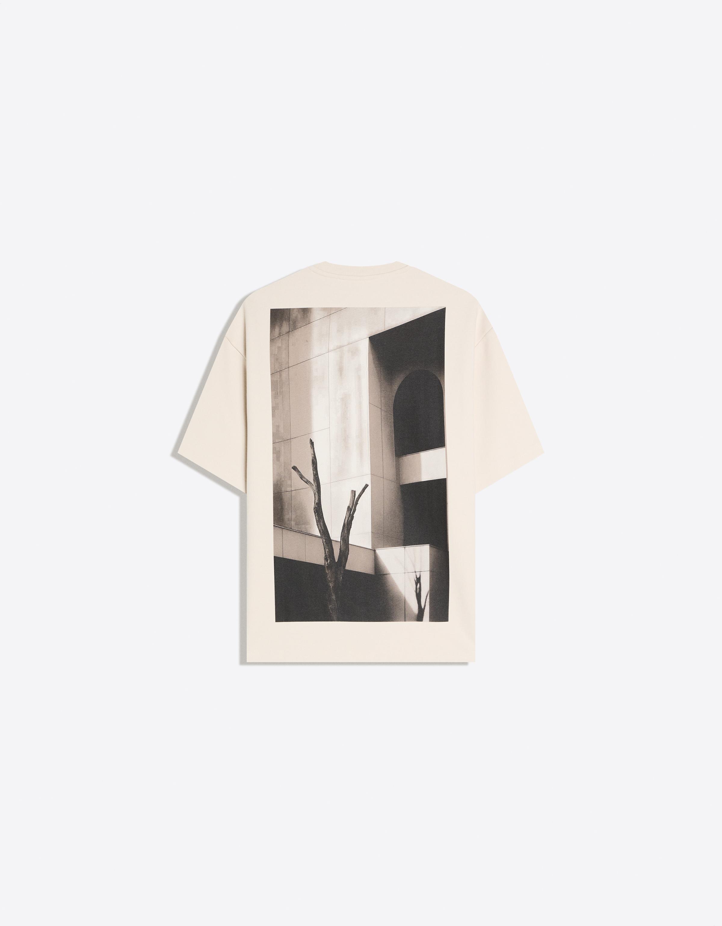 Bershka Short Sleeve Printed T-Shirt — Ivory