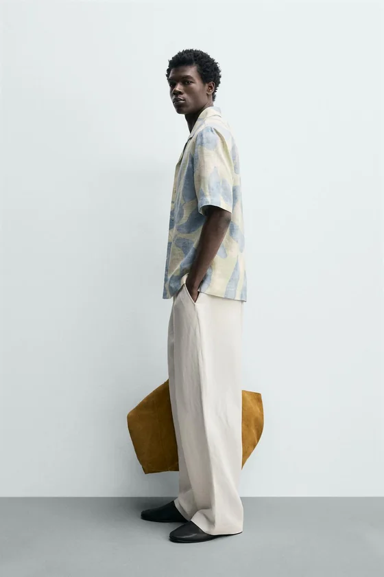 Zara Blue Abstract Print Fluid Shirt — Sky Blue