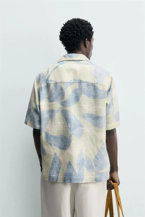 Zara Blue Abstract Print Fluid Shirt — Sky Blue