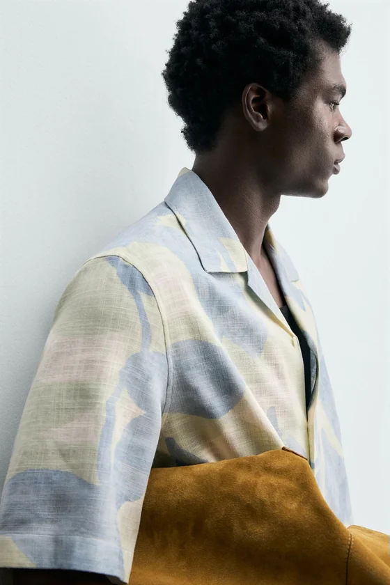 Zara Blue Abstract Print Fluid Shirt — Sky Blue